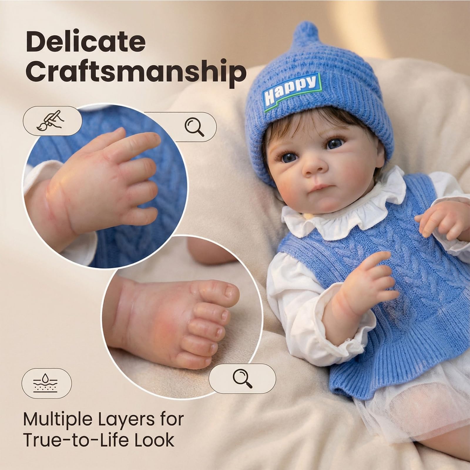 Realistische Reborn Baby Puppen Junge 20 Zoll Neugeborenen Vinyl Vollkörper Silikon, die echtes Leben Lebensechte Kleinkind mit blauen Augen