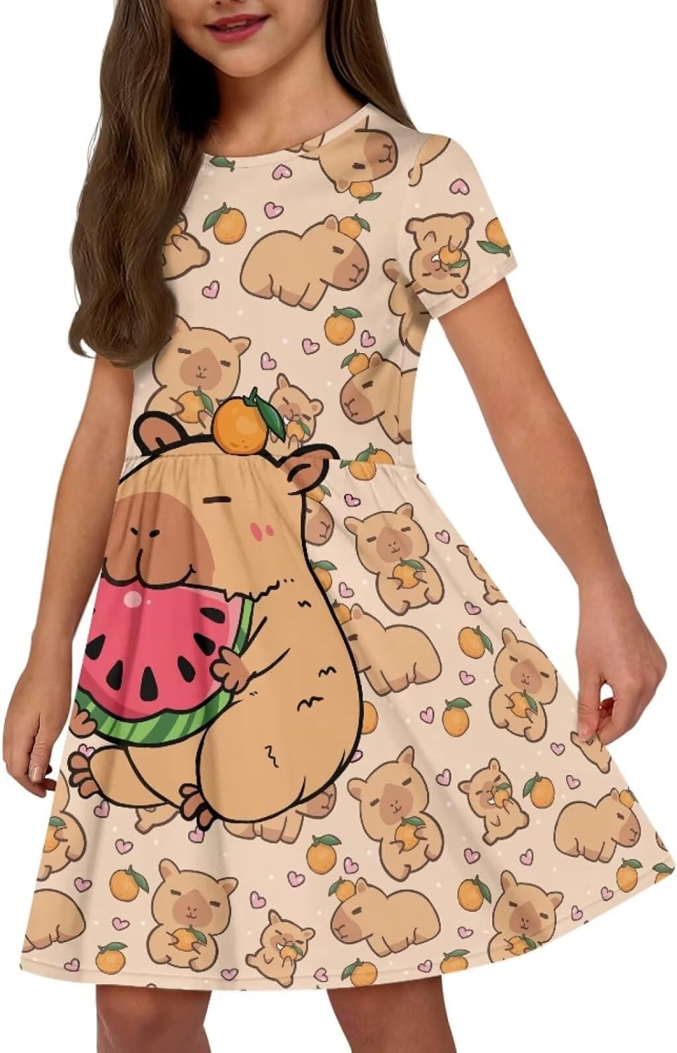 Girls Short Sleeve Casual Swing Midi Dress with Pockets for 4-14 Kids - Image 4