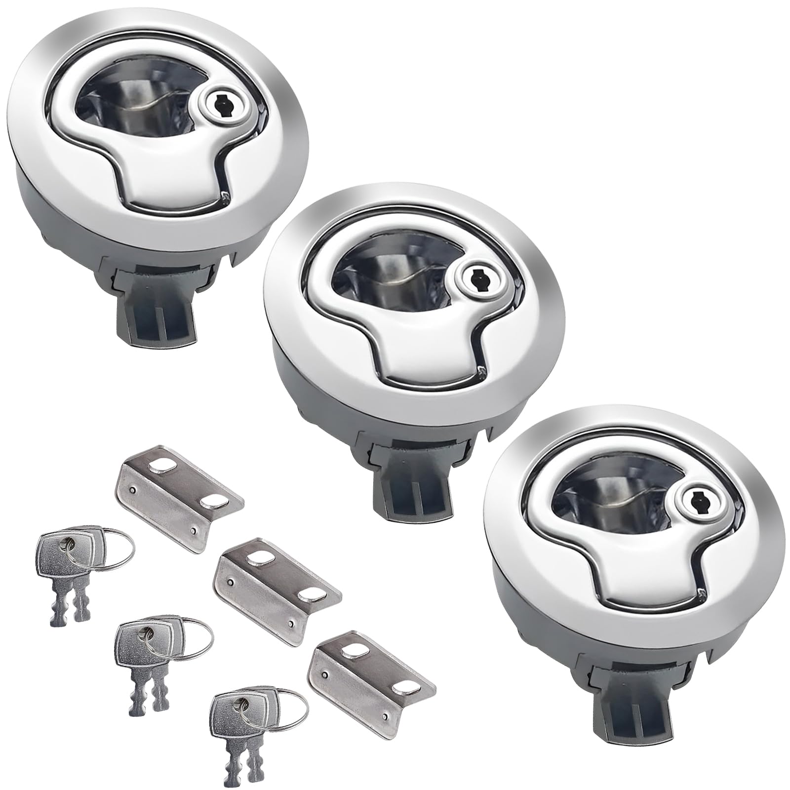 evan Slam Latch 2" Round Flush Pull Hatch Latch with Key for Marine Boat Latch RV Trailer Deck Cabinet 1/4" Door,3 Pack