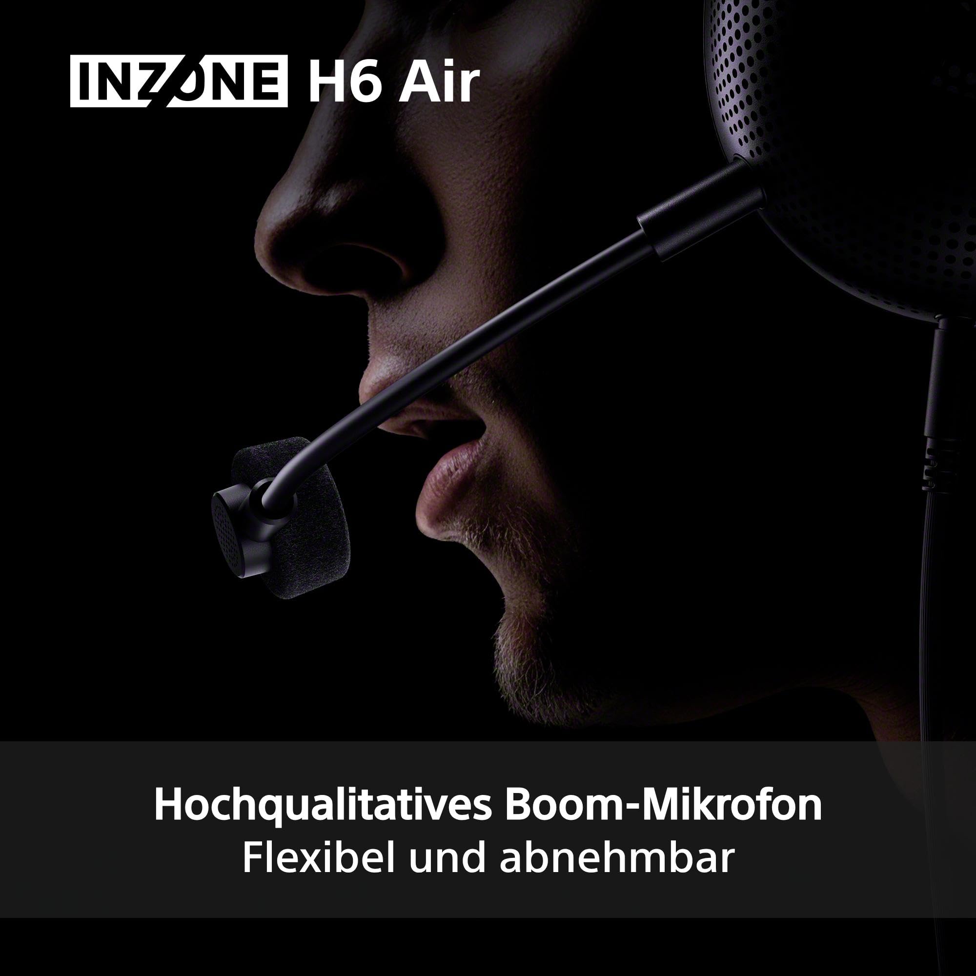 Sony INZONE H6 Air – kabelgebundenes Open-Back-Gaming-Headset – 360 Spatial Sound für Gaming, ultraleichtes 199 g-Design, abnehmbares Bügelmikrofon, Einstellbarer EQ via INZONE Hub – PC/PS5, Schwarz