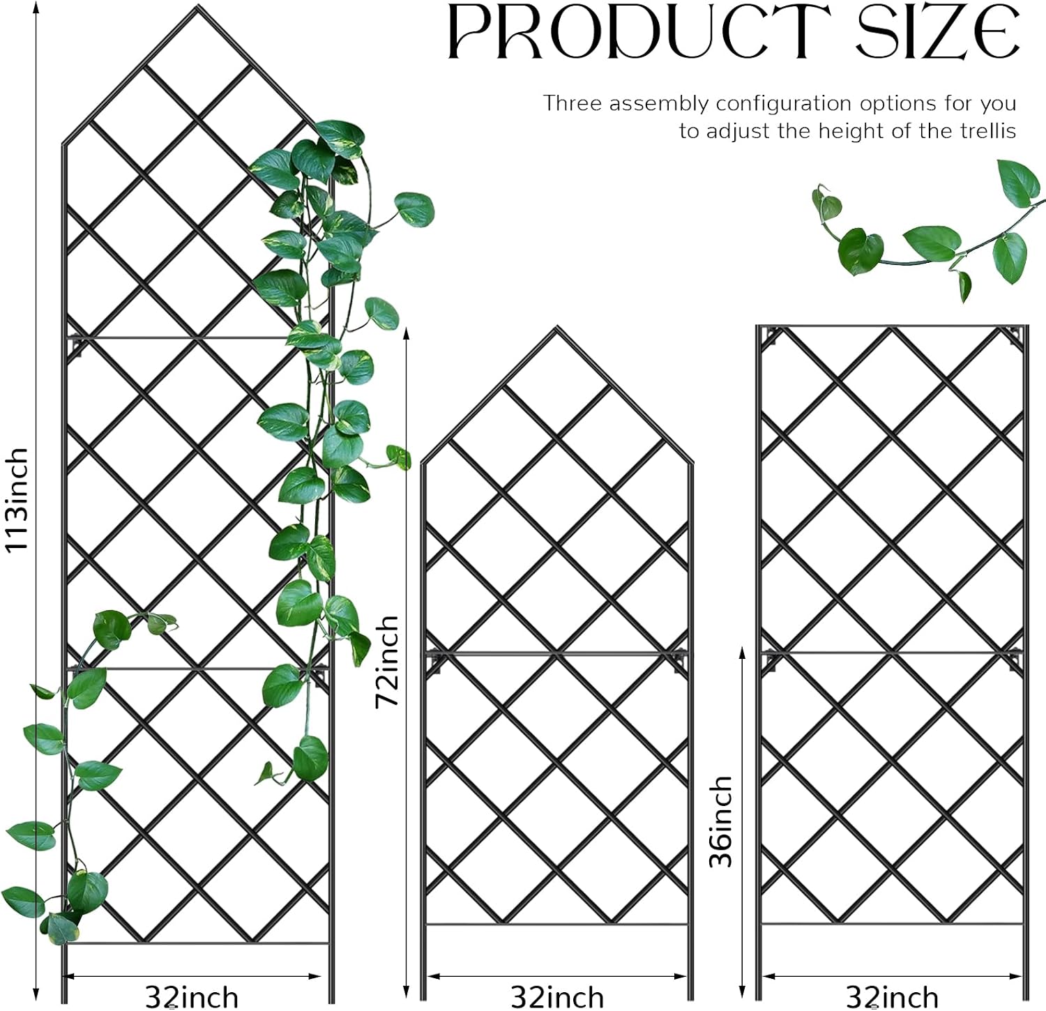 Newtay Tall Trellis for Climbing Plants Outdoor 113 H x 32 W Metal Wall Mounted Trellis Black Giant Garden Lattice Gable Mounting Frame Brackets for Garden Plants and Crawling Vines