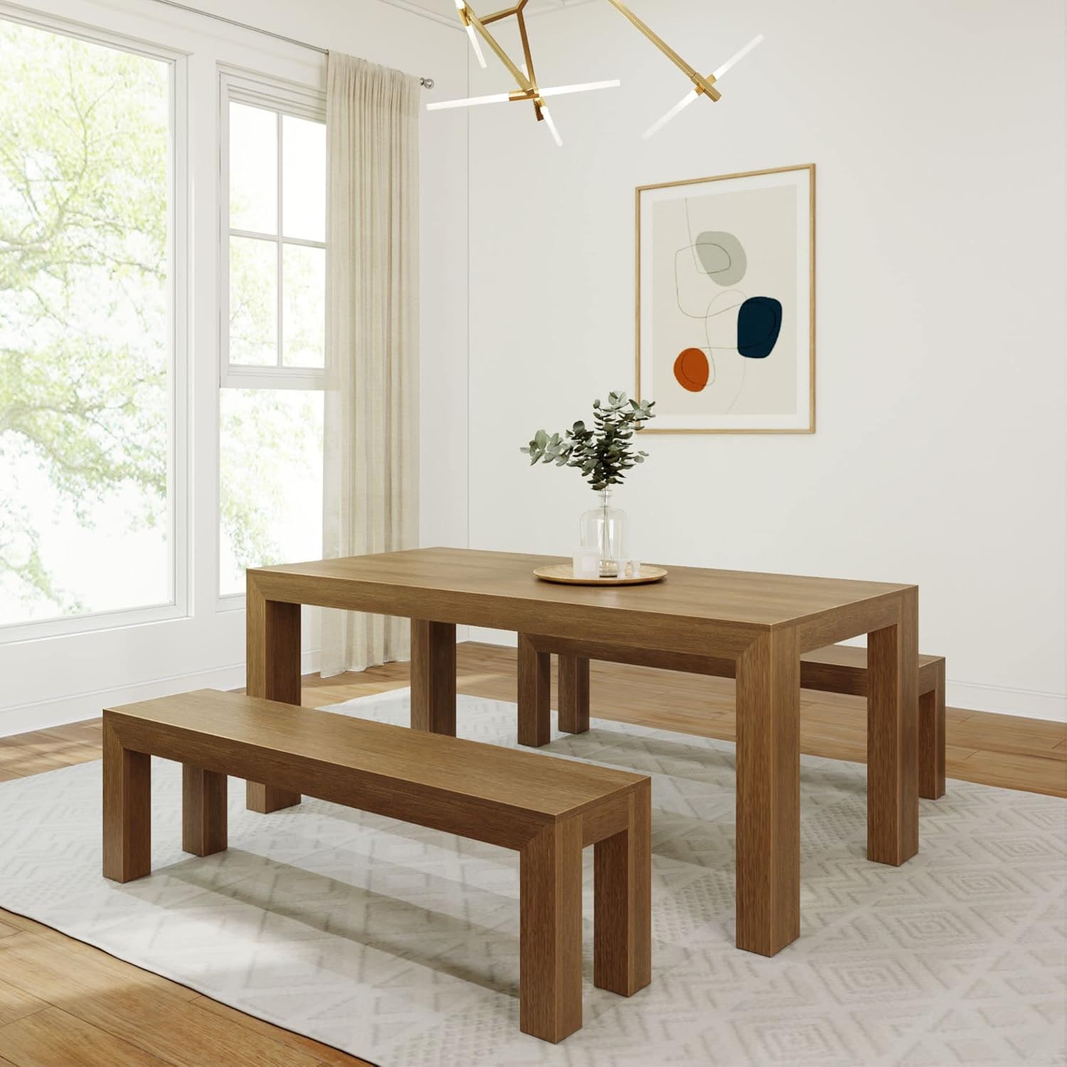 Plank+Beam Modern Wood Dining Table Set, Solid Wood Dining