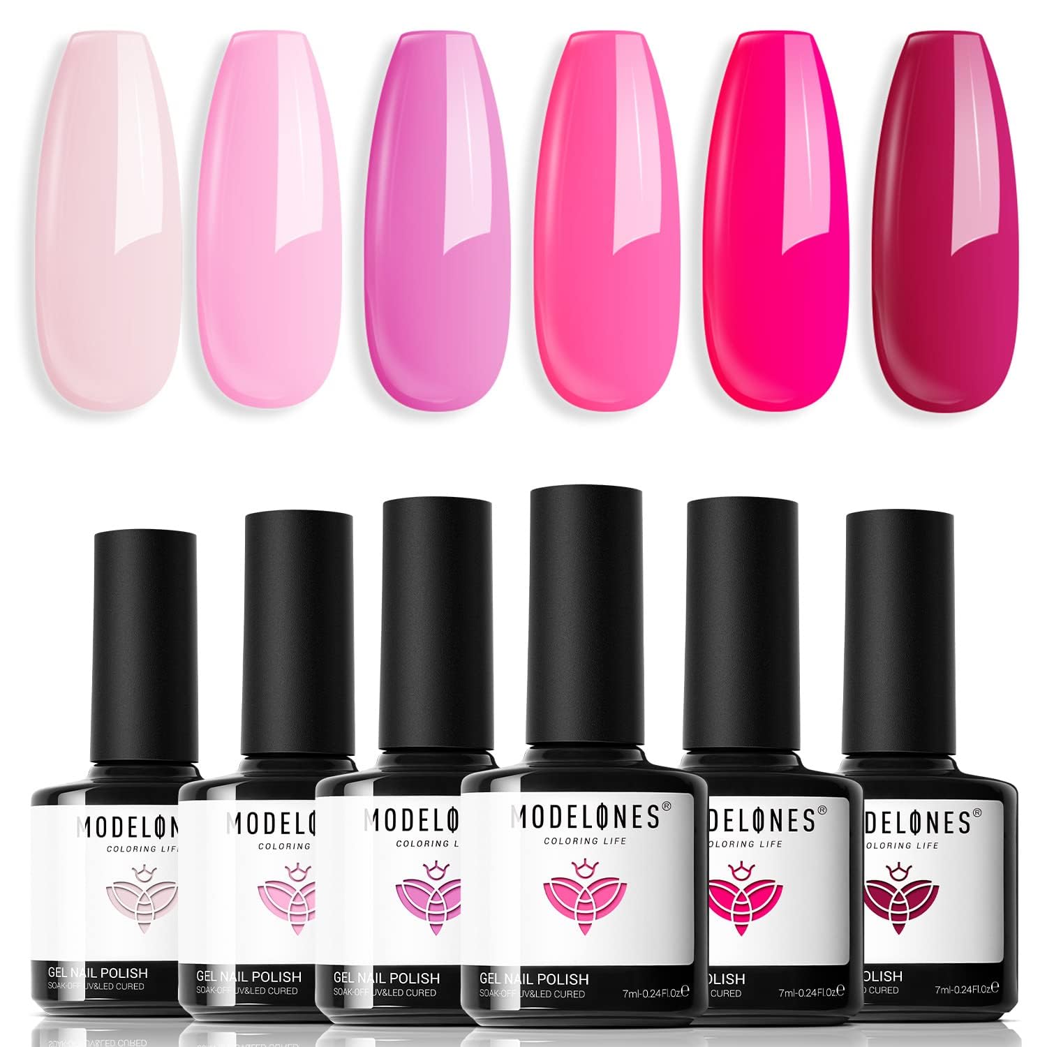 Pink Gel Nail Polish Set- 6 Colors 2026 Easter Spring Pastel Hot Pink Tones Neon Pink White Gel Polish Magenta Light Soft to Dark LED Nail Art for Nail Lovers Gift Salon DIY Starter Kit