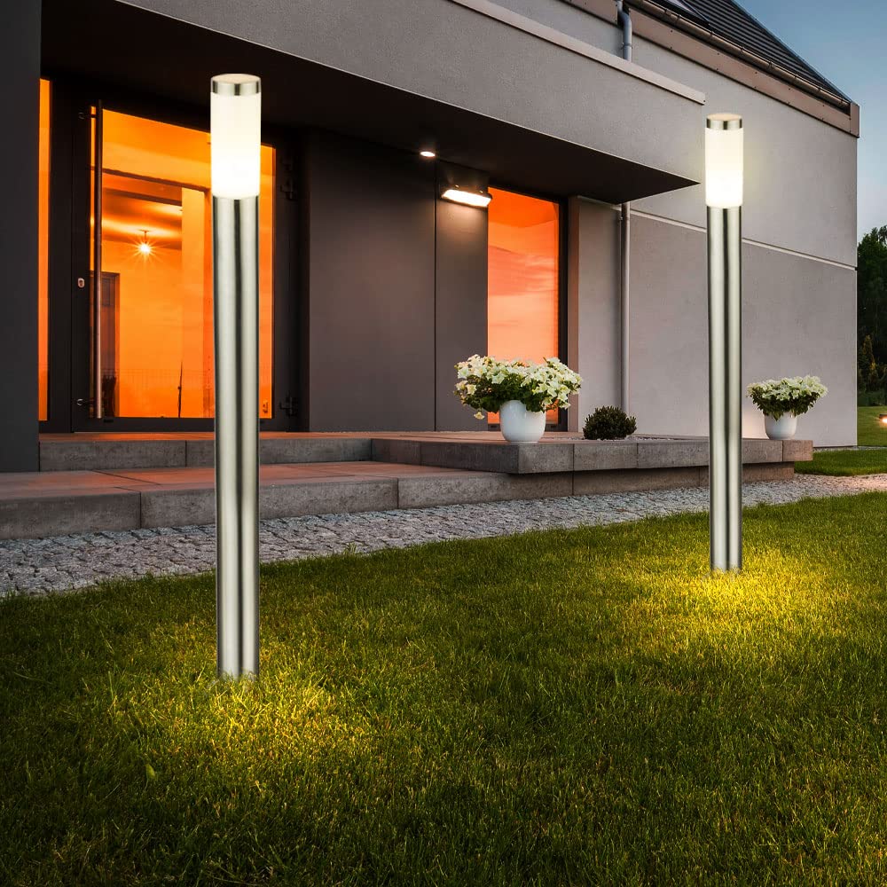 ETC-Shop Stehleuchte Außen Edelstahl | Gartenlampe, Sockelleuchte, Wegleuchte | Silber| Höhe 110 cm | 2er Set