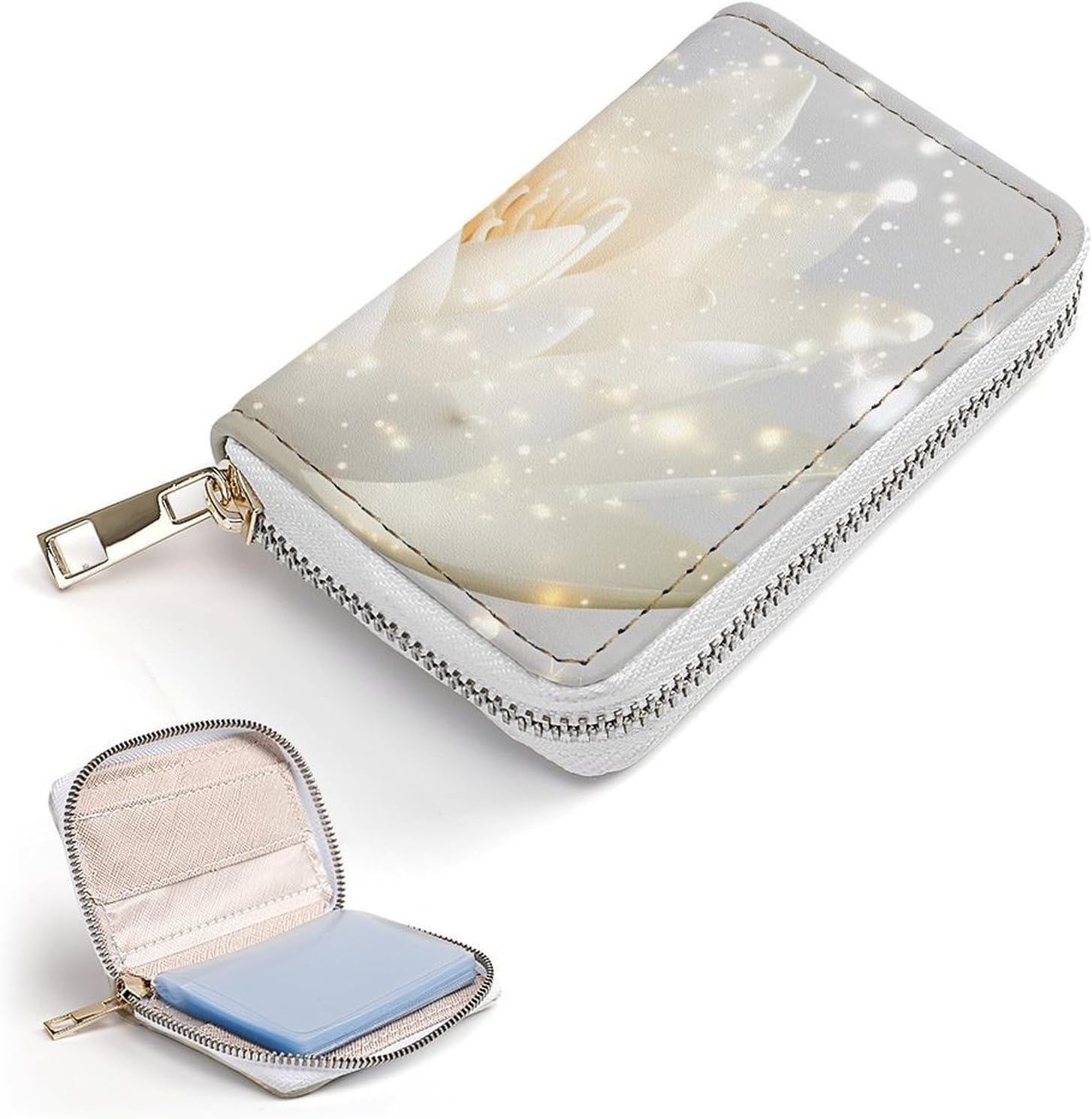 Sparkles Lotuss Flower Small Business Credit Card Holder Wallet with 20 Card Slots Case Coin Purse Pouch