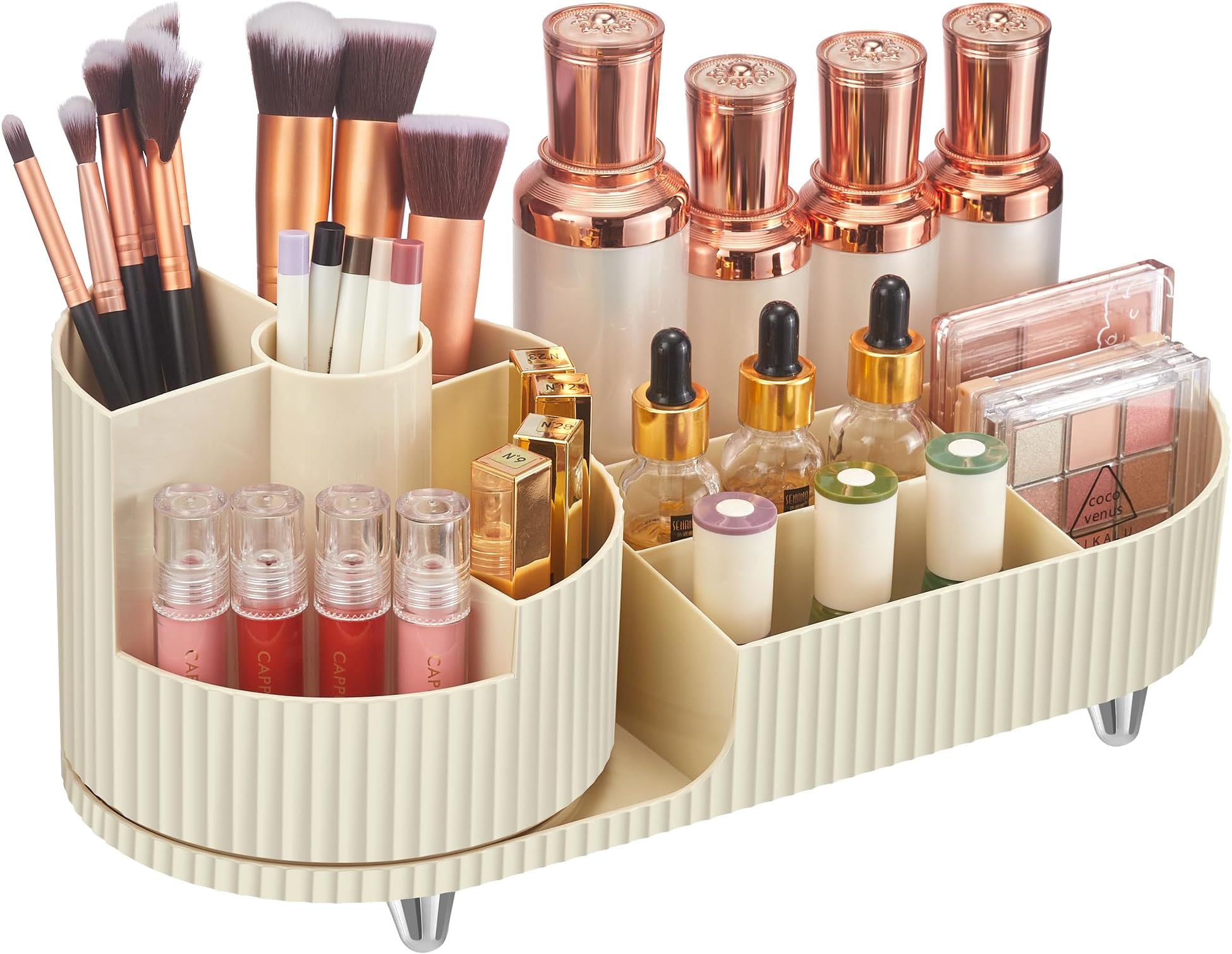 Syntus Rotating Makeup Organizer, Large Capacity Cosmetic Display Cases, Spinning Storage Holder for Vanity, Skincare, Bathroom Countertop Organization