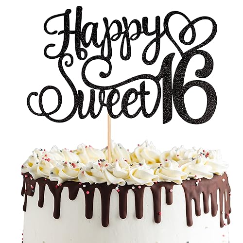 1 PIEZA Decoración para Tarta Feliz Dulces 16 con Purpurina Palillo para Tarta de 16 Cumpleaños Brindis por 16 Años Dulces 16 Decoración de Tarta de