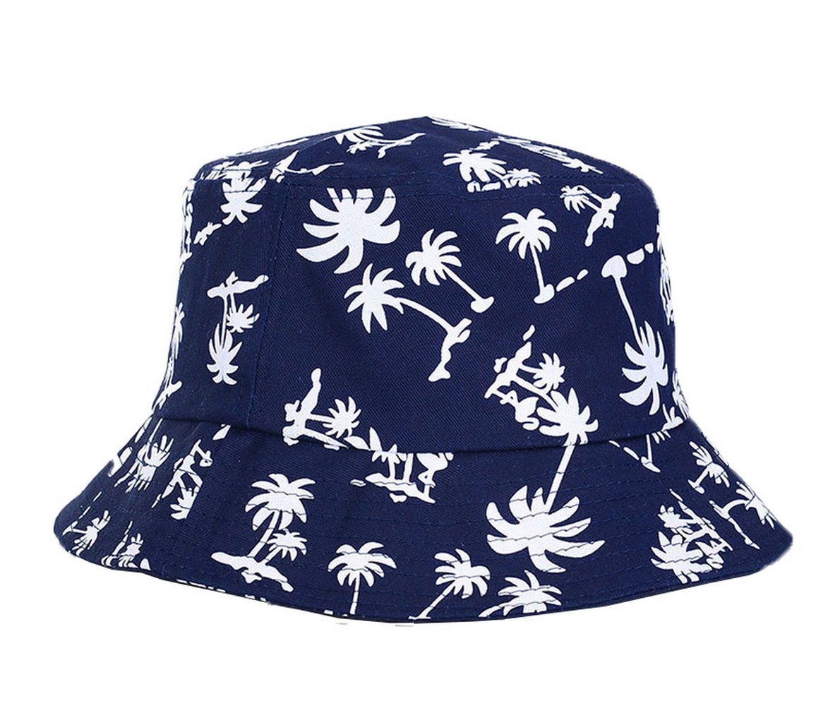 Comvip Unisex Navy Packable Reversible Printed Fisherman Bucket Sun Hat
