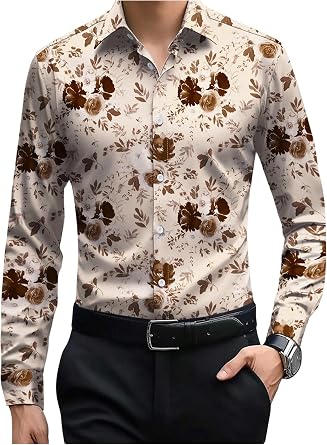 VIPWOLF Mens Floral Dress Shirts Collared Long Sleeve Button Down Blouses