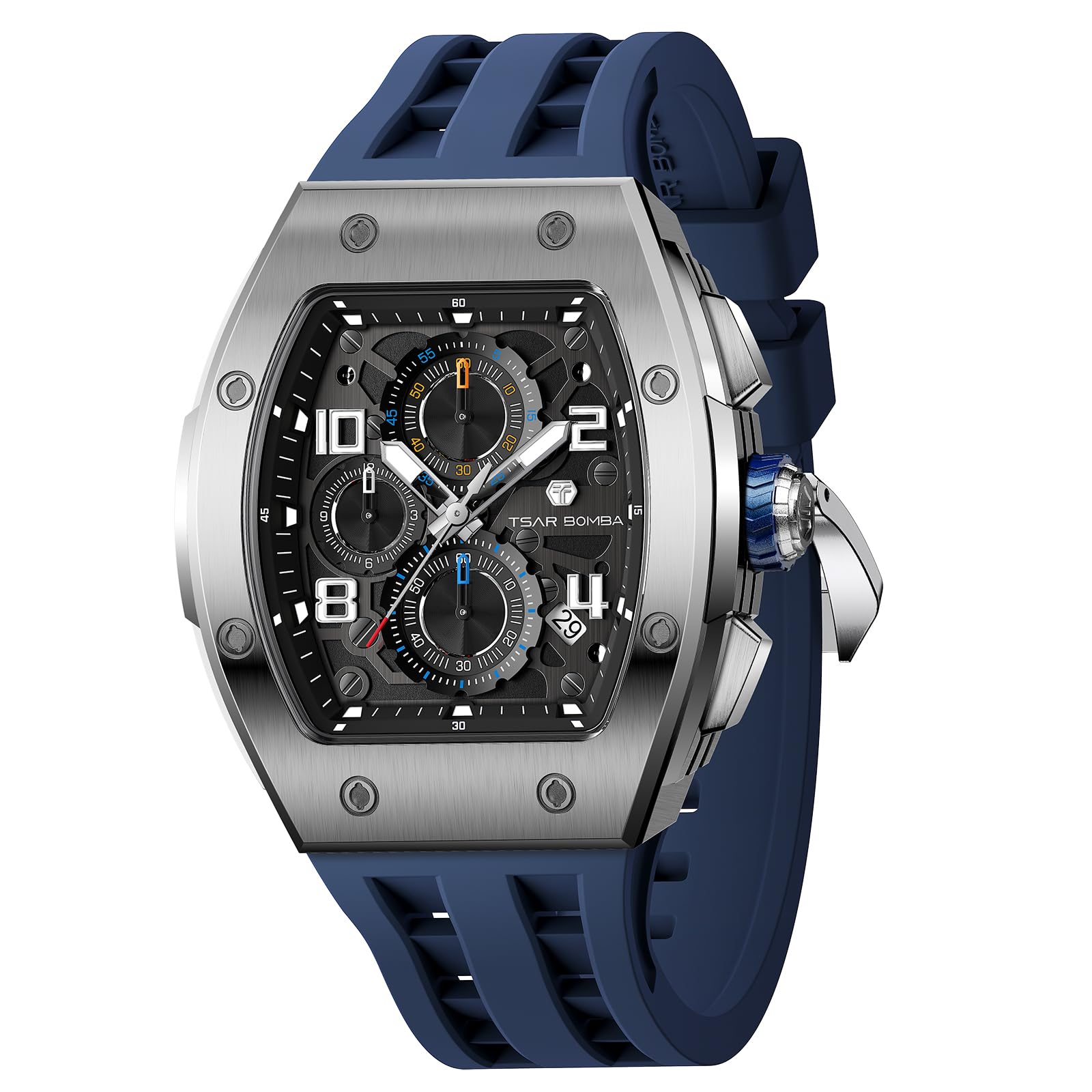 TSAR BOMBA Luxusuhr für Herren mit Quarzwerk, leuchtendem Zifferblatt, 5 ATM wasserdicht, Silikonarmband – Business-Herrenuhr als Festtagsgeschenk