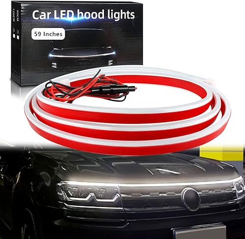 Tira de luz para capó de automóvil, 59 pulgadas, color blanco, para exteriores, tira de luces LED para capó, flexible, impermeable, escaneo dinámico