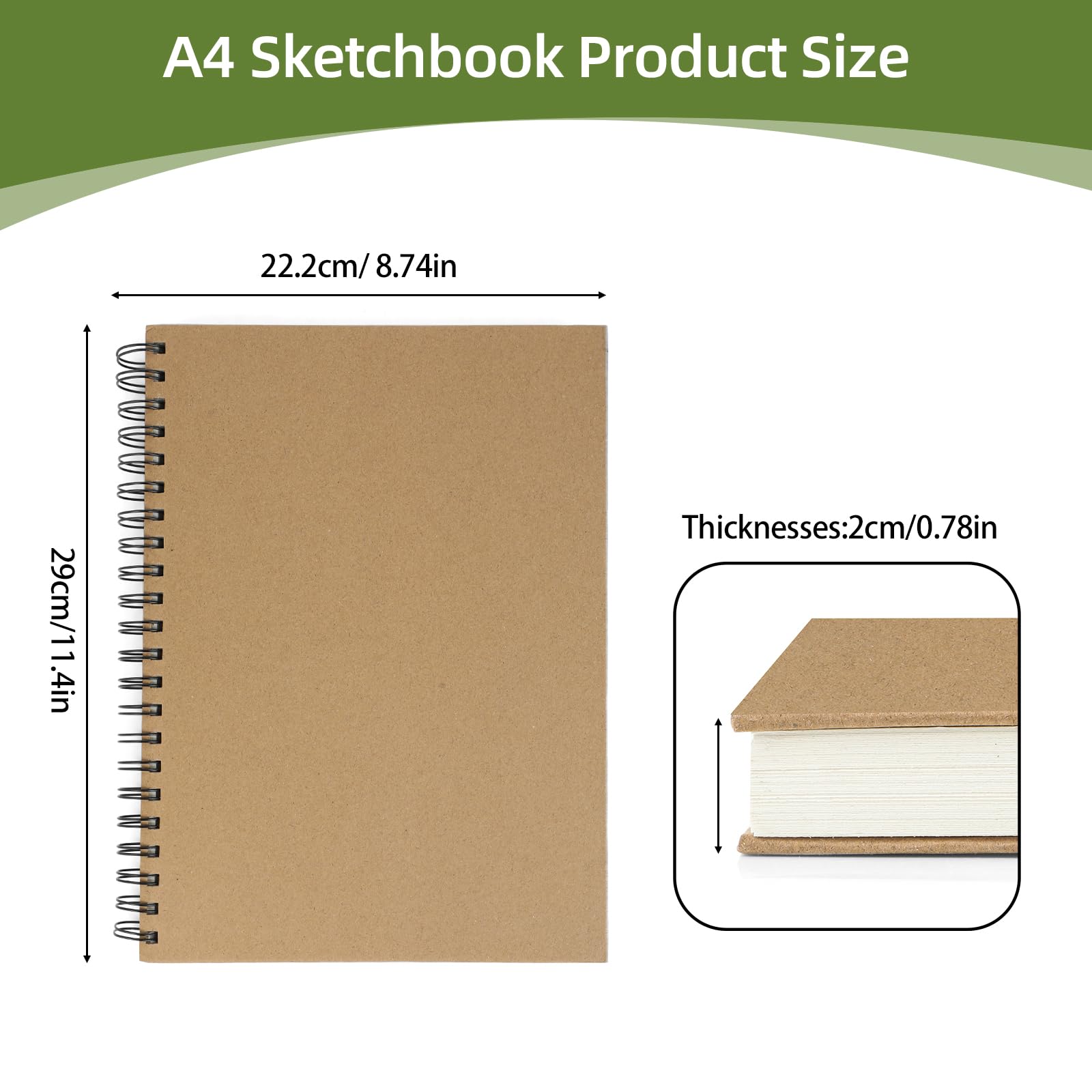 Szkicownik A4, 120 stron grubego papieru rysunkowego, spiralnie oprawiony twardy blok rysunkowy 160 g/m², idealny do szkiców, ilustracji i portretów (brązowy)