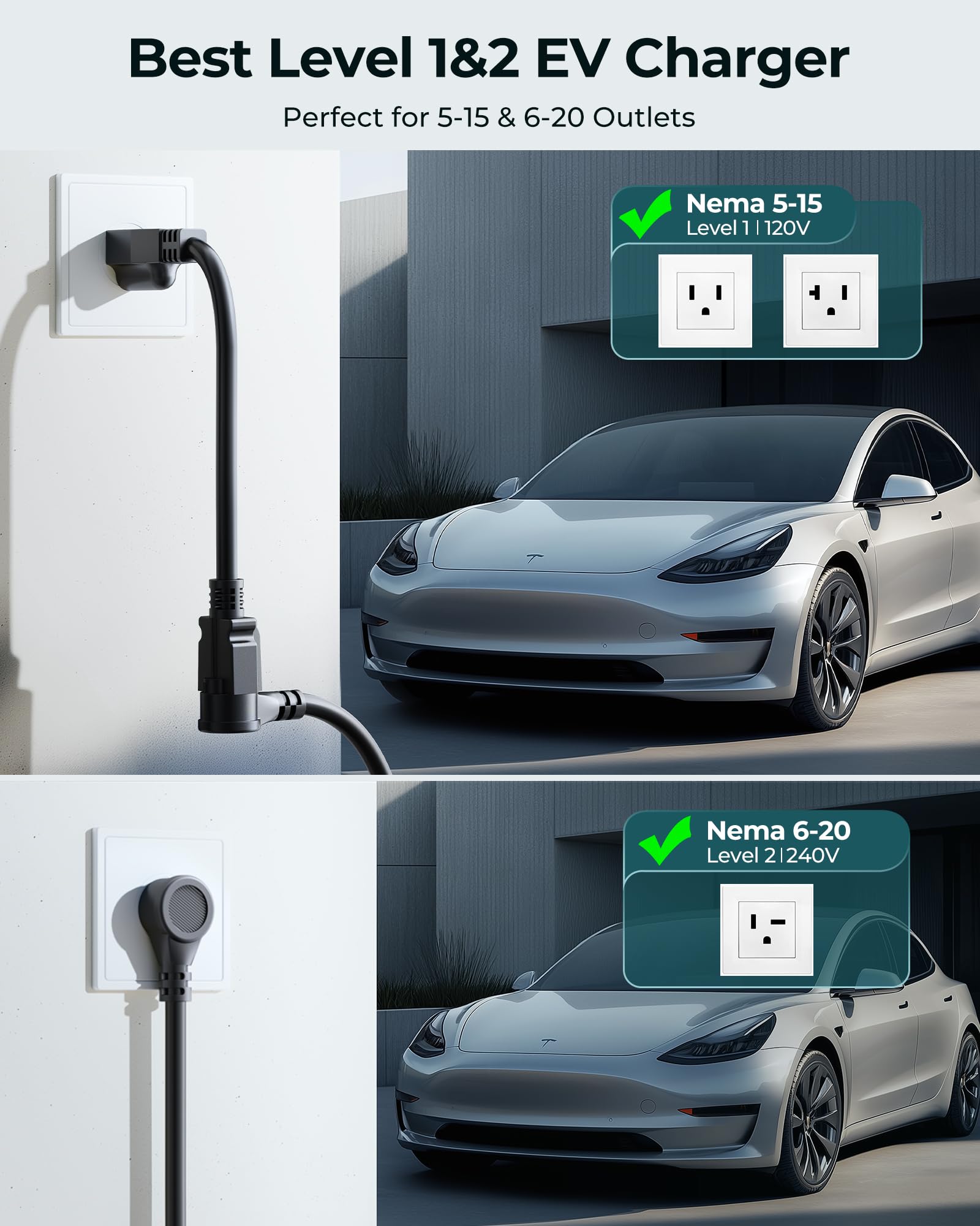 Amazon | Ecogenix レベル1 テスラ充電器 12A EV充電器 Tesla用