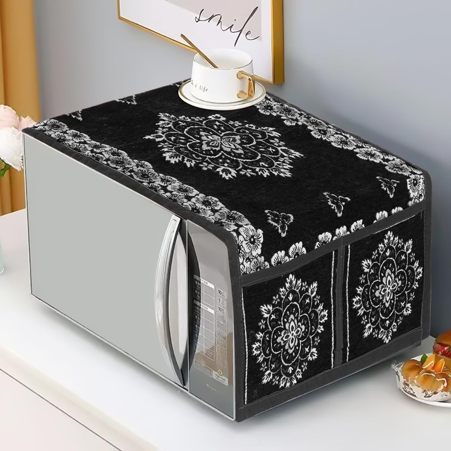 Dashya Industries (37 Inch X 14 Inch) Microwave Oven Cover With 4 Utility Pockets for upto 30L (Black)