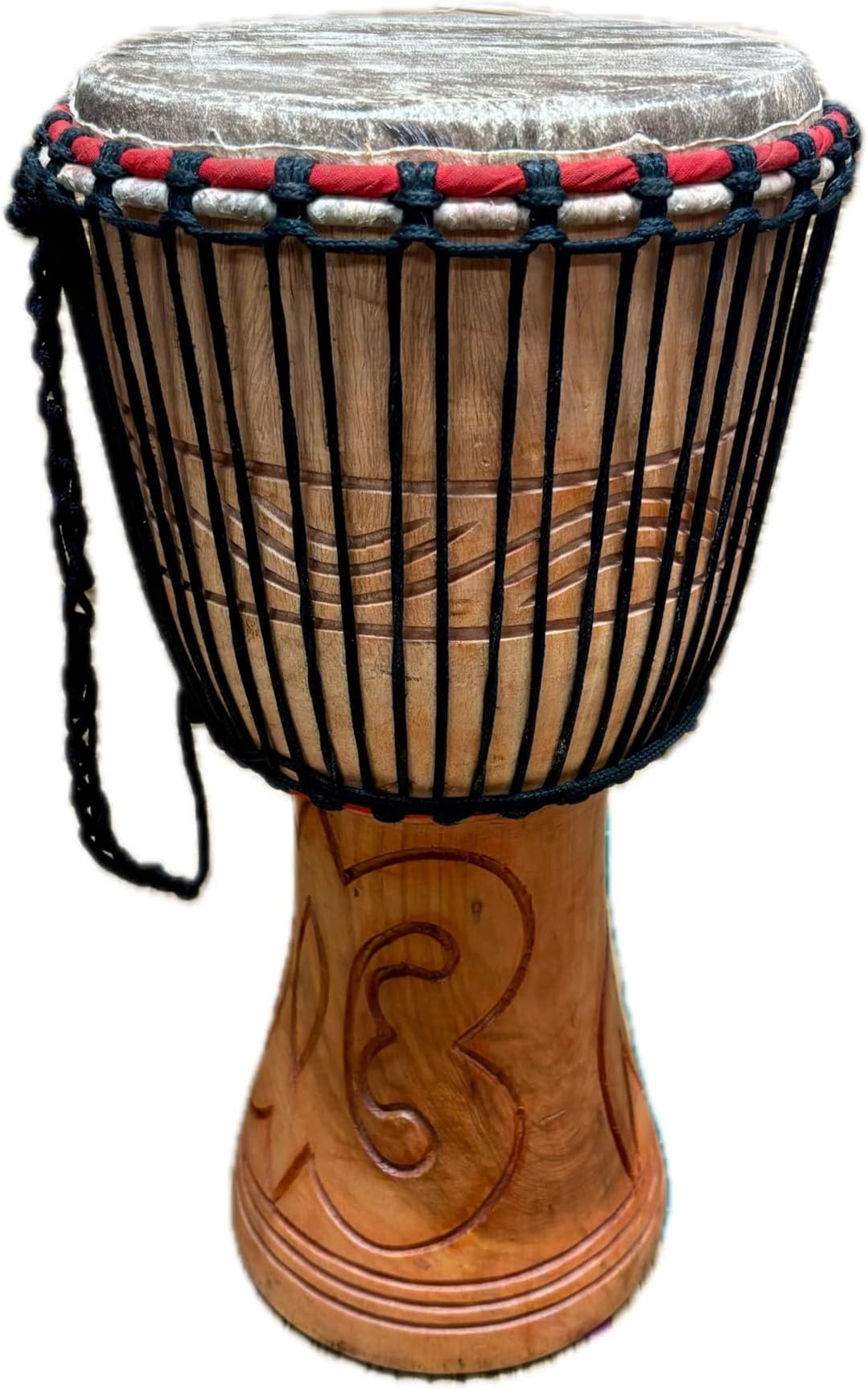 AMI 9-Inch Authentic Ghanaian Djembe Drum with Beautiful Hand Carvings - Comes With Free Handmade Drum Hat