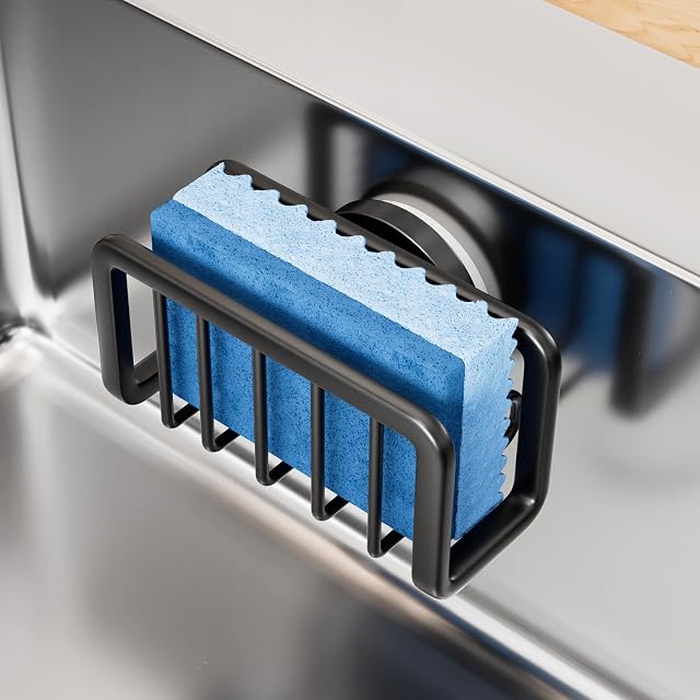 TAILI Sponge Holder for Kitchen Sink with Strong Suction Cup Removable Sponge Holder Rustproof Aluminum Sink Caddy for