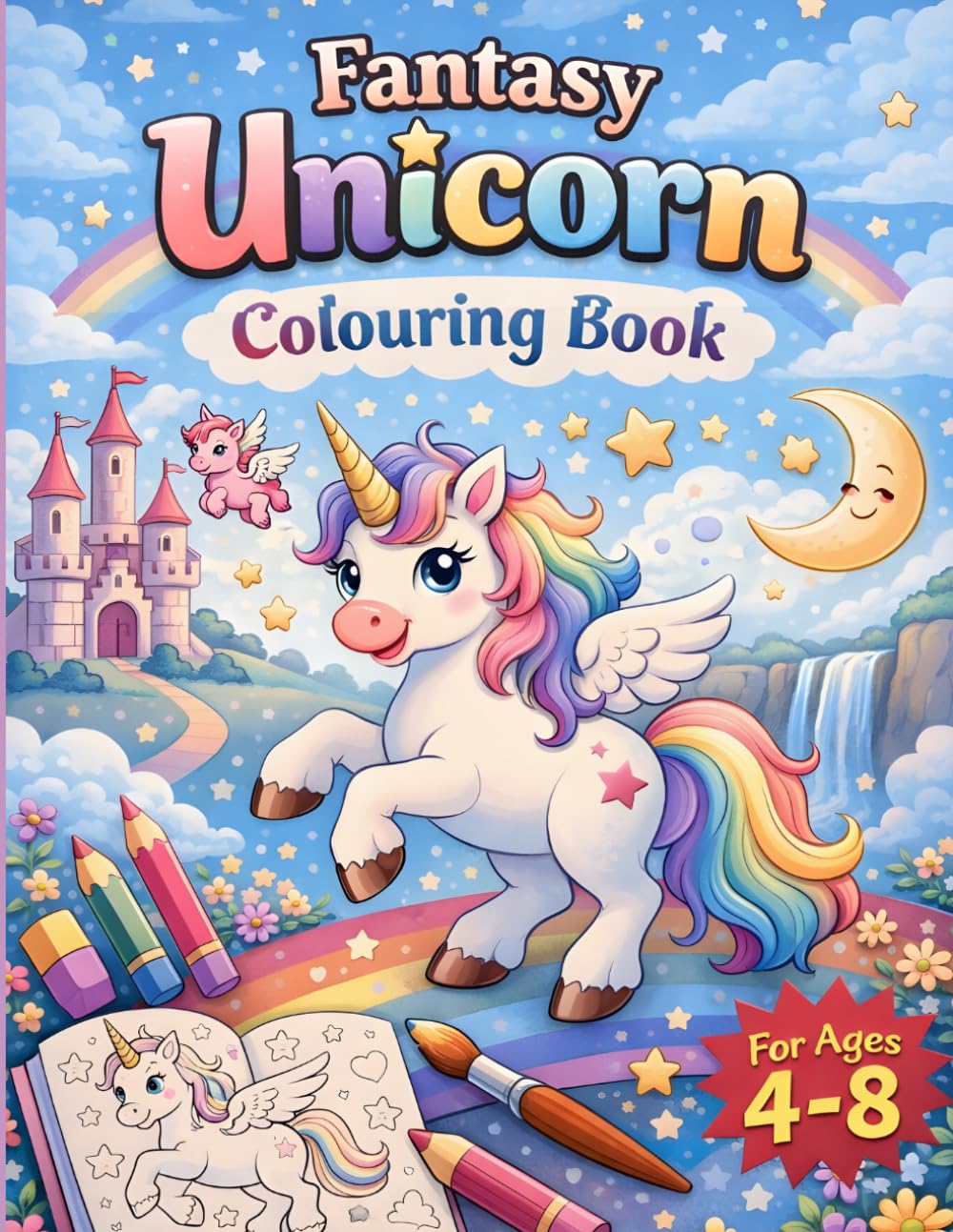 Unicorn Coloring Book for Kids Ages 4–8: Fun and Easy Coloring Pages with Adorable Unicorns, Rainbows & Fantasy Scenes for Creative Kids