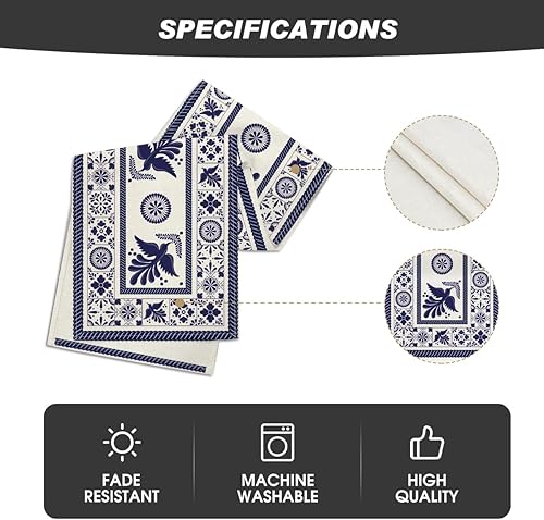 Miniatura 5 de Artoid Mode Camino de mesa mexicano Dia De Los Muertos con diseño floral, diseño de mosaicos azules, decoración de mesa de comedor para decoración