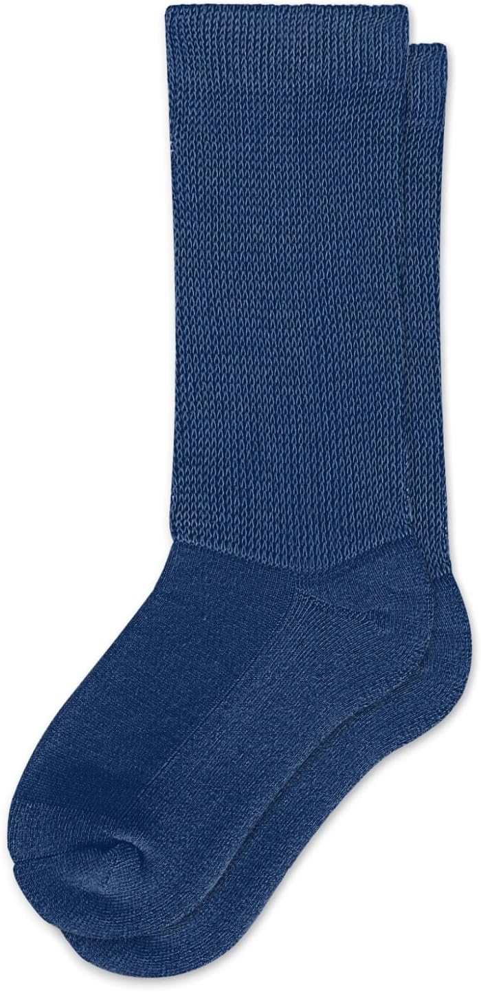 Viasox EasyStretch Diabetic Crew Socks for Men & Women, Non Binding Neuropathy Socks, Navy Medium - Image 2