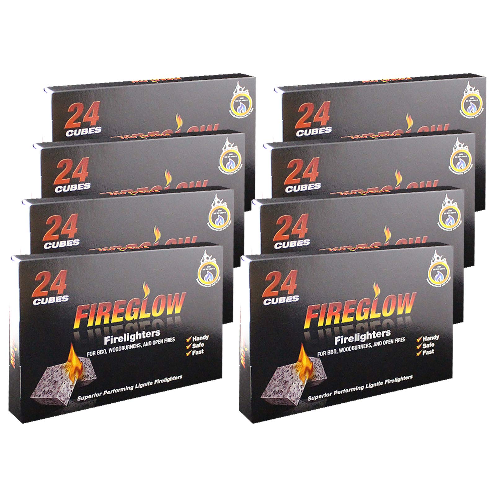 Tiger Tim Fireglow 192 Cubes Firelighters Superior Lignite Mess-Free Safe Odourless Instant Fire Starters for Wood Burners Barbecues Stoves Grills Campfires — image 1