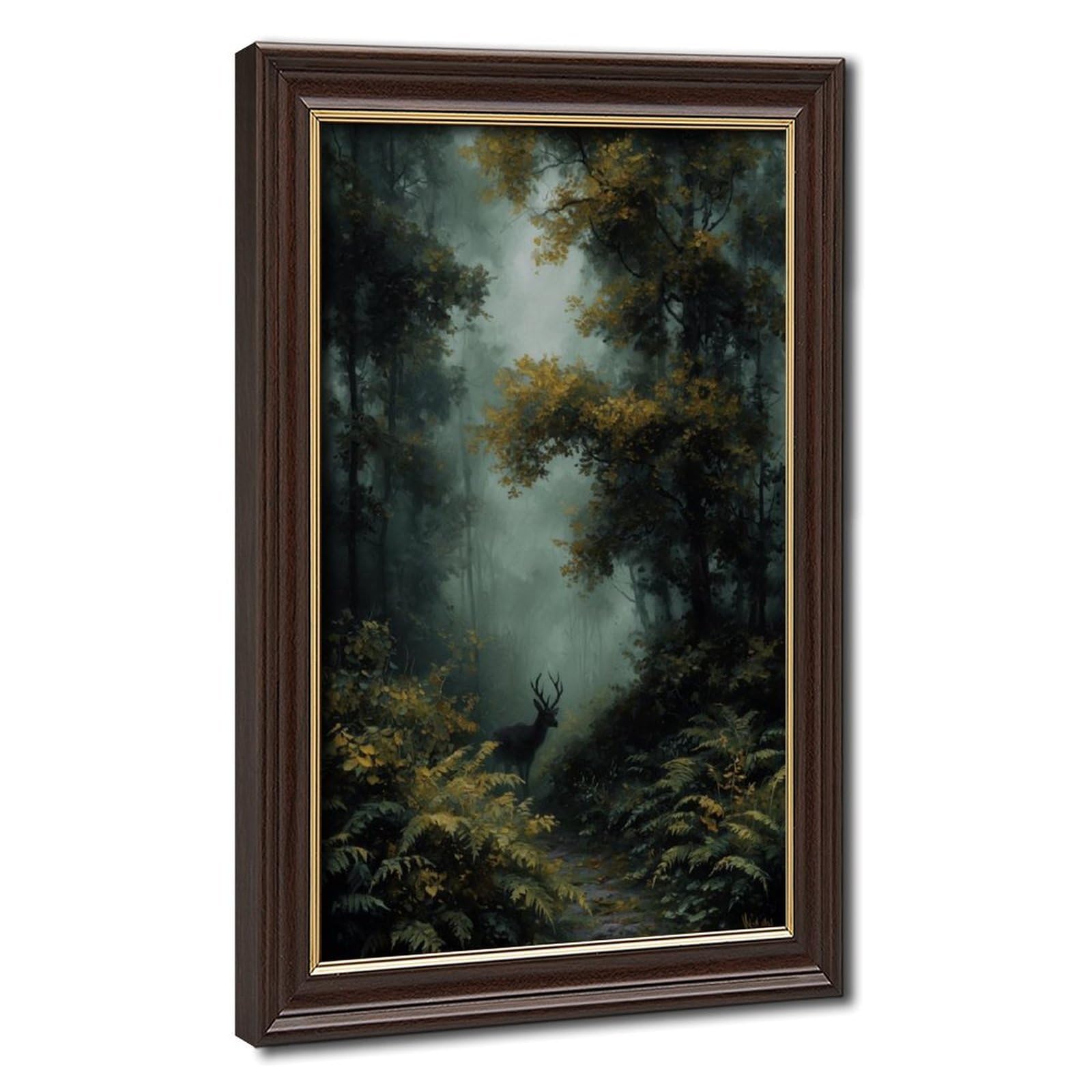 Bareronor Turquoise Misty Autumn Forest Stag Canvas Poster Bedroom Decor Landscape Office Room Decor Gift 16" L X 24" W