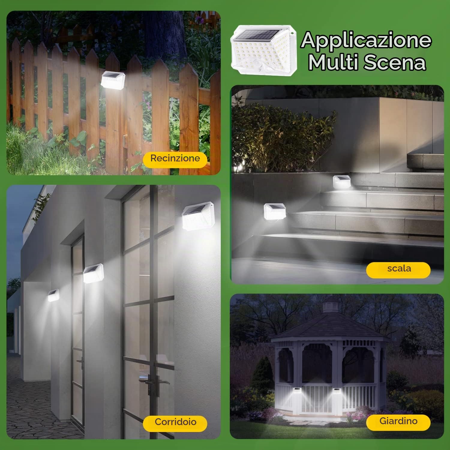 Aigostar Luce Solare LED Esterno Faretti Solari a Led da Esterno Lampada da Esterno con Sensore di Movimento IP65 Impermeable 3 Modalità per Giardino, Parete Wireless Risparmio Energetico 8 pezzi