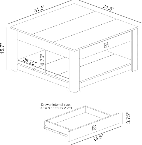 Miniatura 9 de Galano Philia - Mesa de centro rectangular moderna con cajón de almacenamiento, mesa central de 2 niveles para sala de estar, oficina, balcón, 31.5