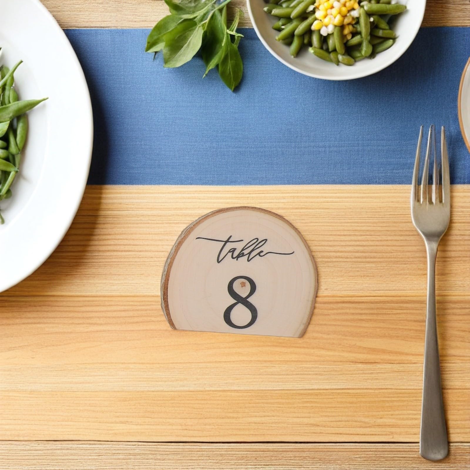 Numeri Tavolo Rustici Semicircolari in Legno 10 Pezzi Beige | Bark Naturale, Posizionamento Stabile, Uso per Compleanni e Anniversari, Finitura Artigianale