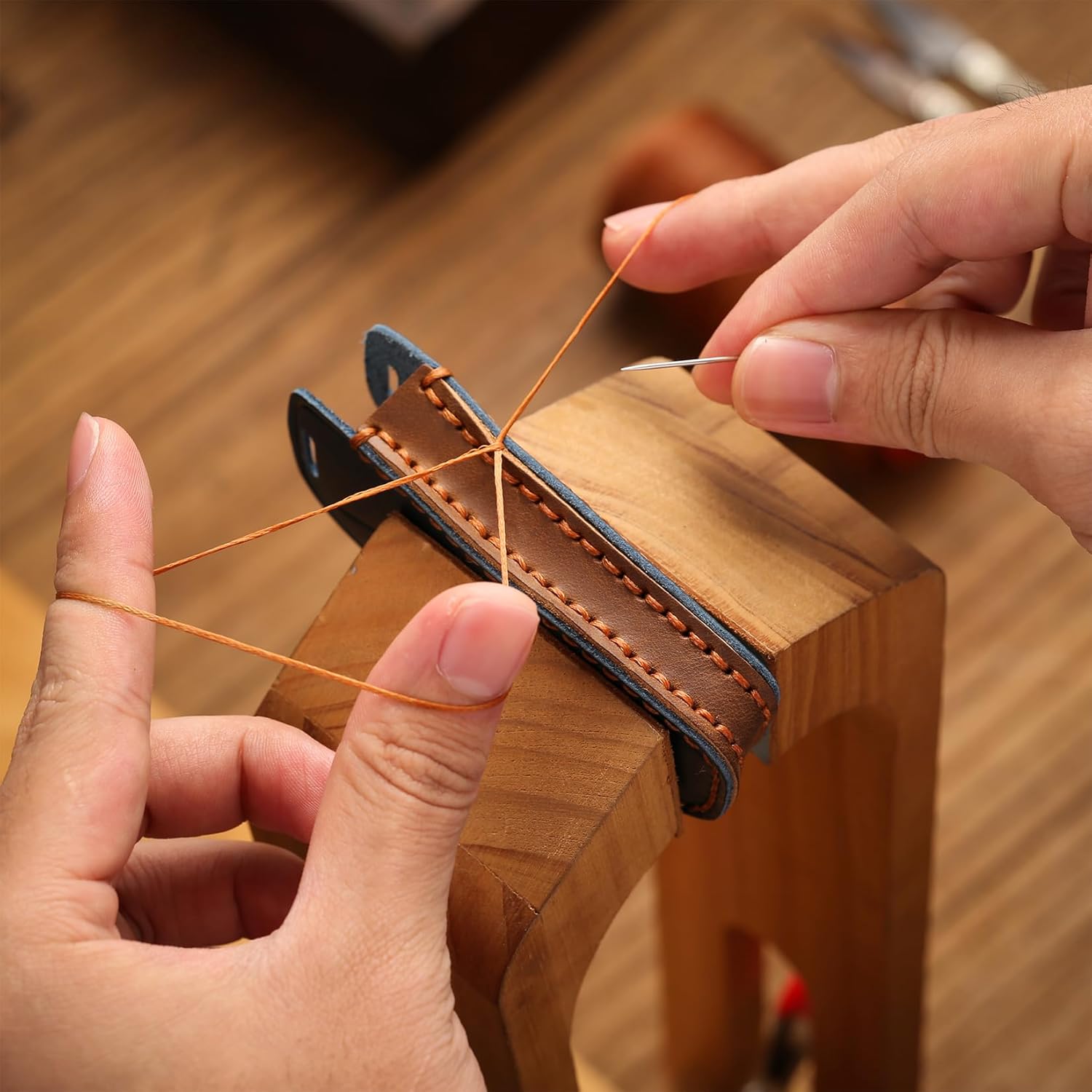 QBUC for BMW Genuine Leather Key Fob Cover – Luxury Protective Case with Keychain, Compatible with 2023-2025 BMW 7 Series 740/760i, i5, i7, iX, X1, X5, X6, X7, XM (Blue Leather) - Image 7