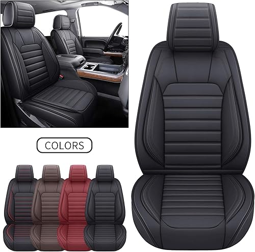 Miniatura 7 de YIERTAI - Fundas de asiento de camioneta, impermeables, de cuero (2 piezas delanteras solamente, color negro)