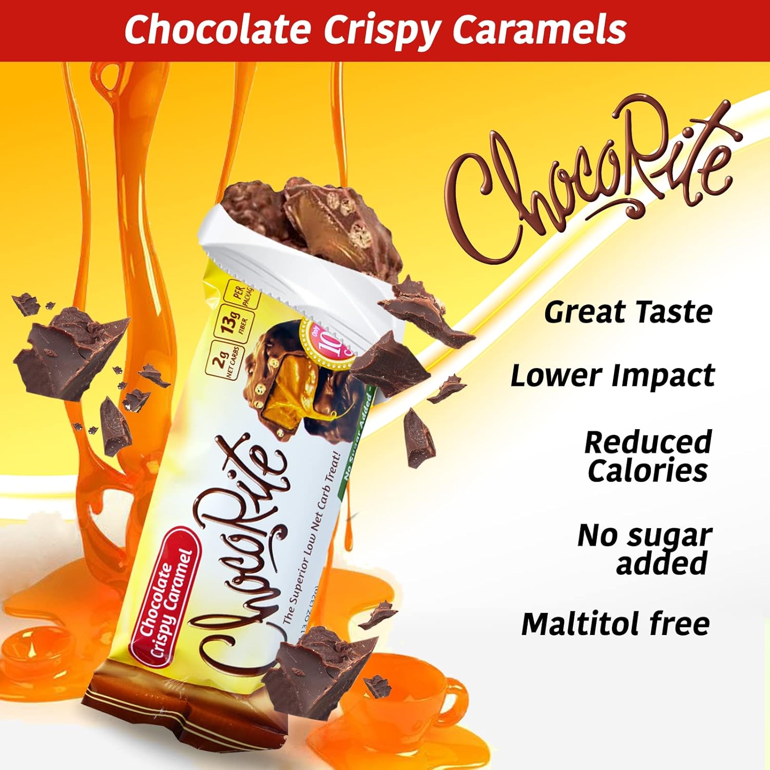 ChocoRite - Diet Crispy Caramels - 16/Box - High Fiber - Low Calorie - No Sugar Added