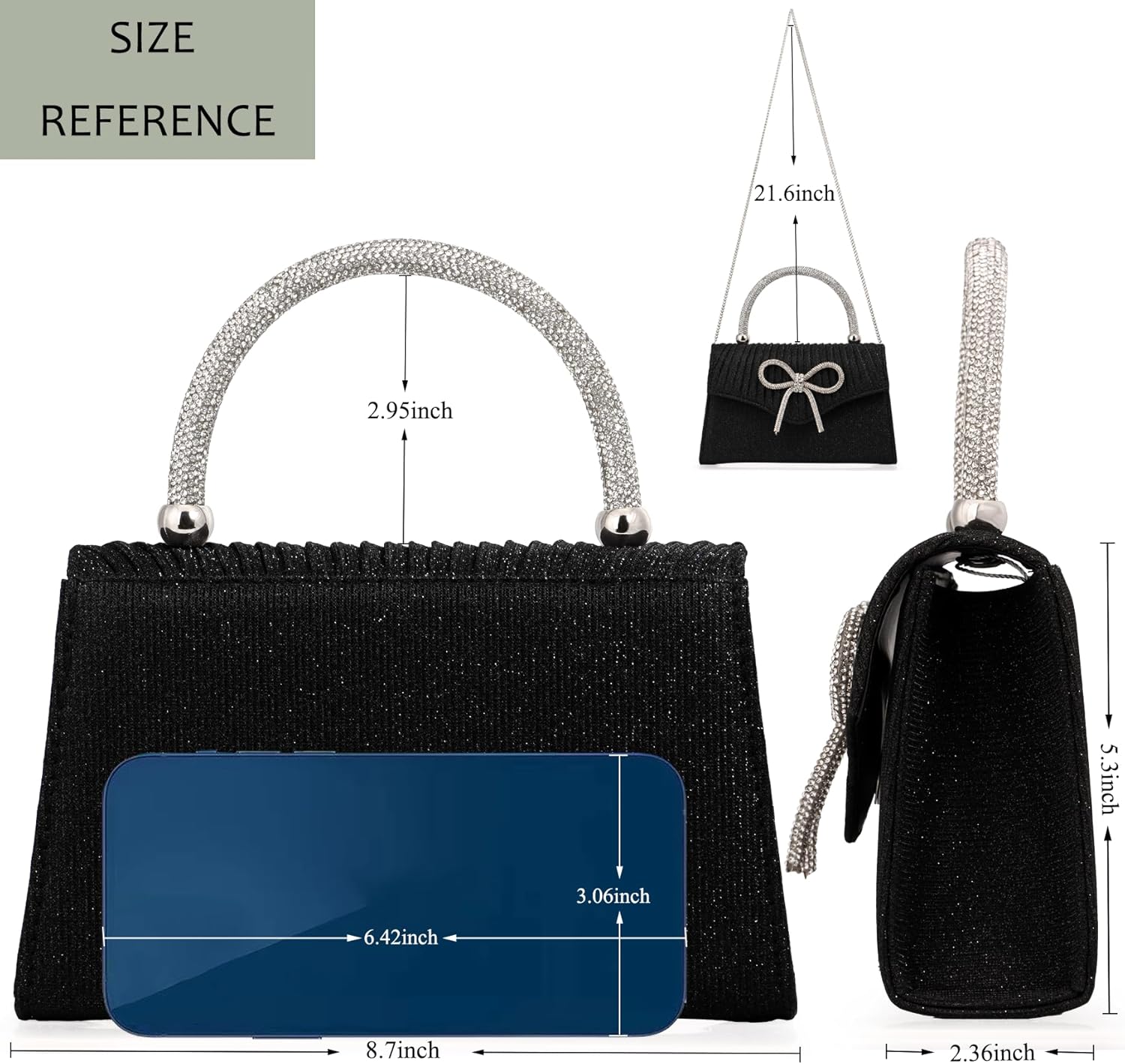 Sparkling Evening Clutch Purse for Women,Rhinestone Bow Top Handle Party Handbag,Wedding Prom Formal bag - Image 4