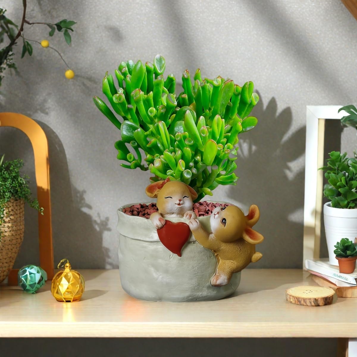 4 inch Small Succulent Plant Pot with Drainage - Funny Rabbit Design Garden Flower Pot - Cute Bunny Planter for Indoor Home Decor for Unique Cactus Plant Lovers (Green)