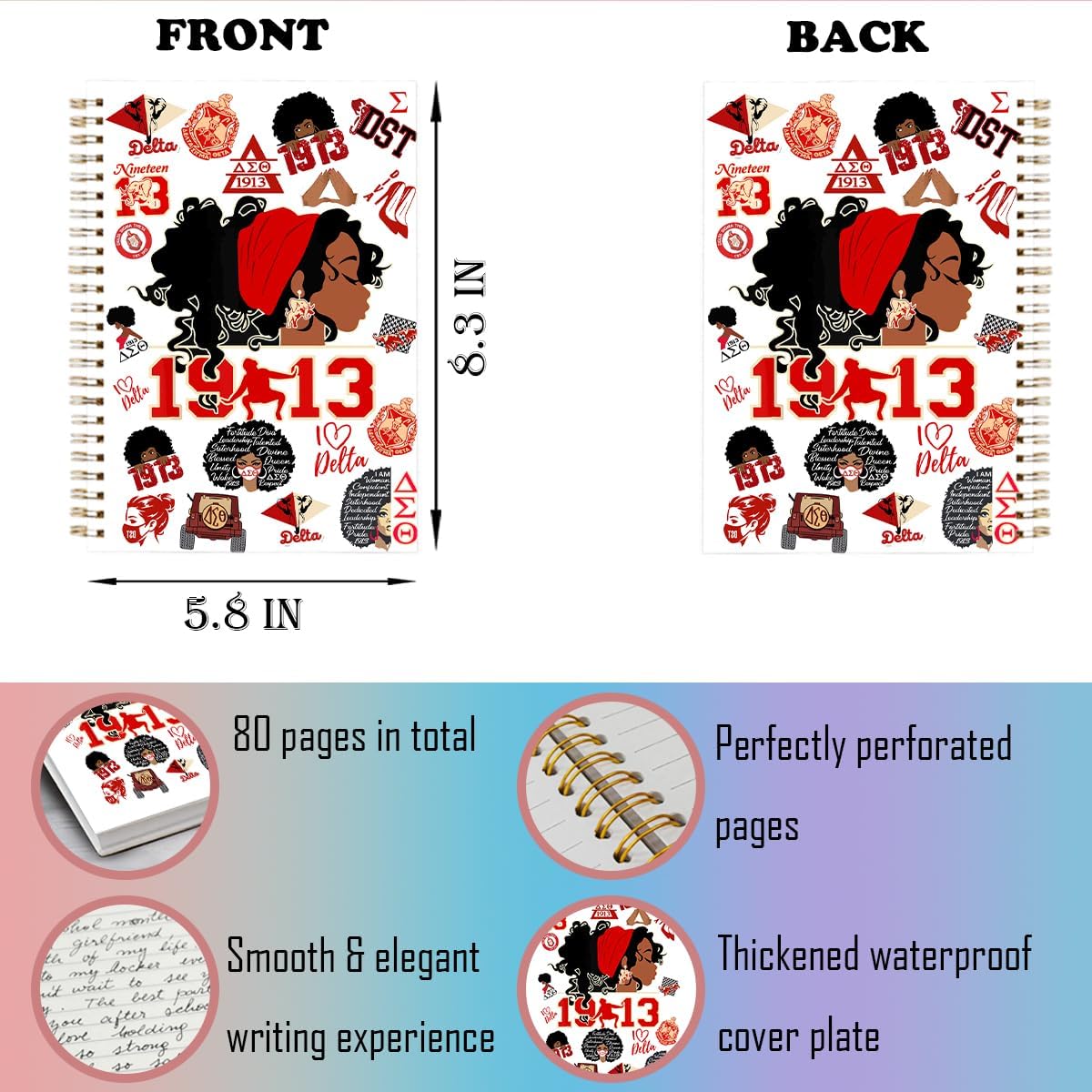 LONGXIN Sorority Gifts for Women Notebook Journal Paraphernal Gifts Delta Gift 1913 Sigma Hardcover Spiral Notebook 5.8x8.3 - Image 7