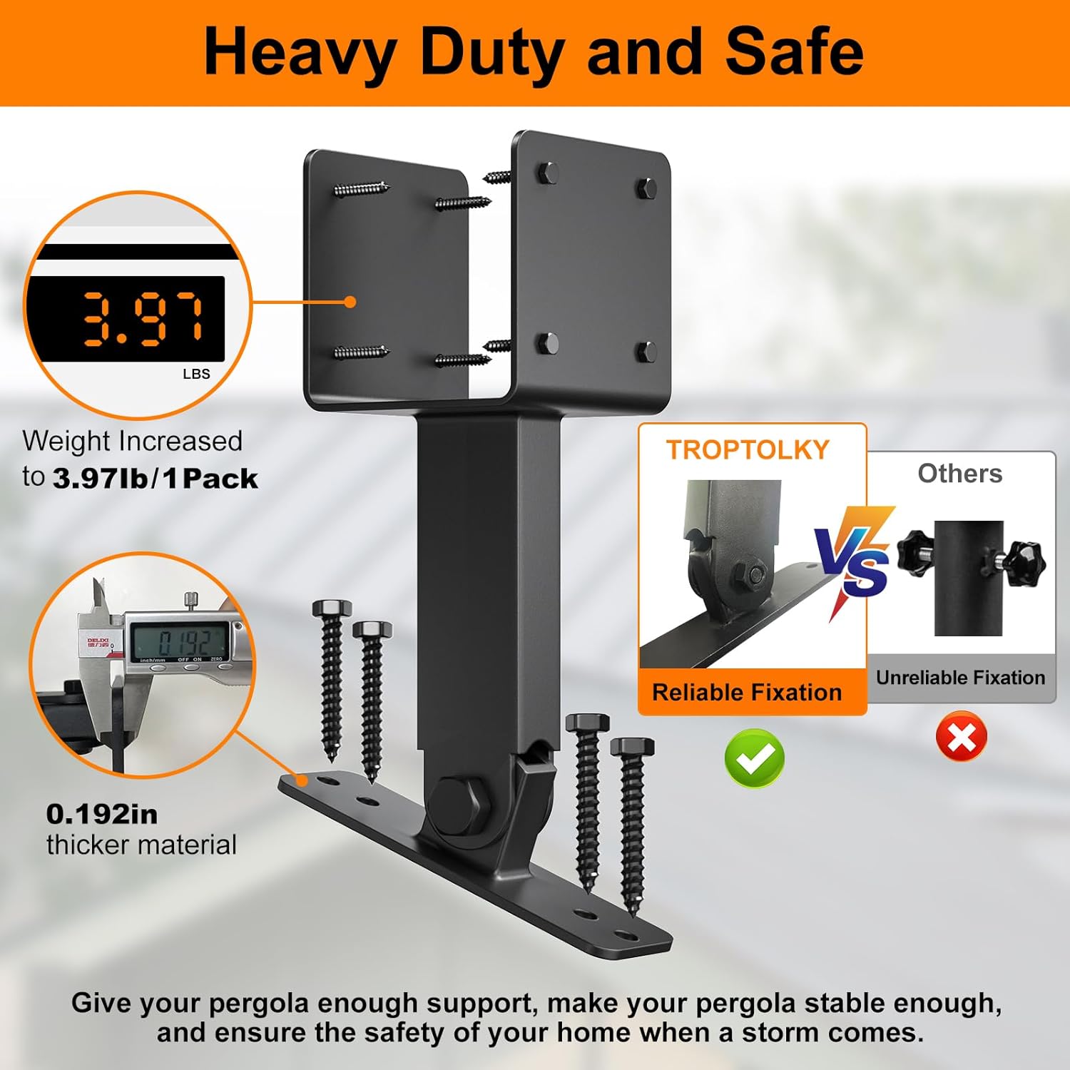 4x4 Heavy Duty Roof Riser Brackets Kit, TROPTOLKY Adjustable Angle Pergola Brackets, Black Metal Roof Riser Beam Bracket for Roof Pergola Gazebo Patio Cover (3 Pack)