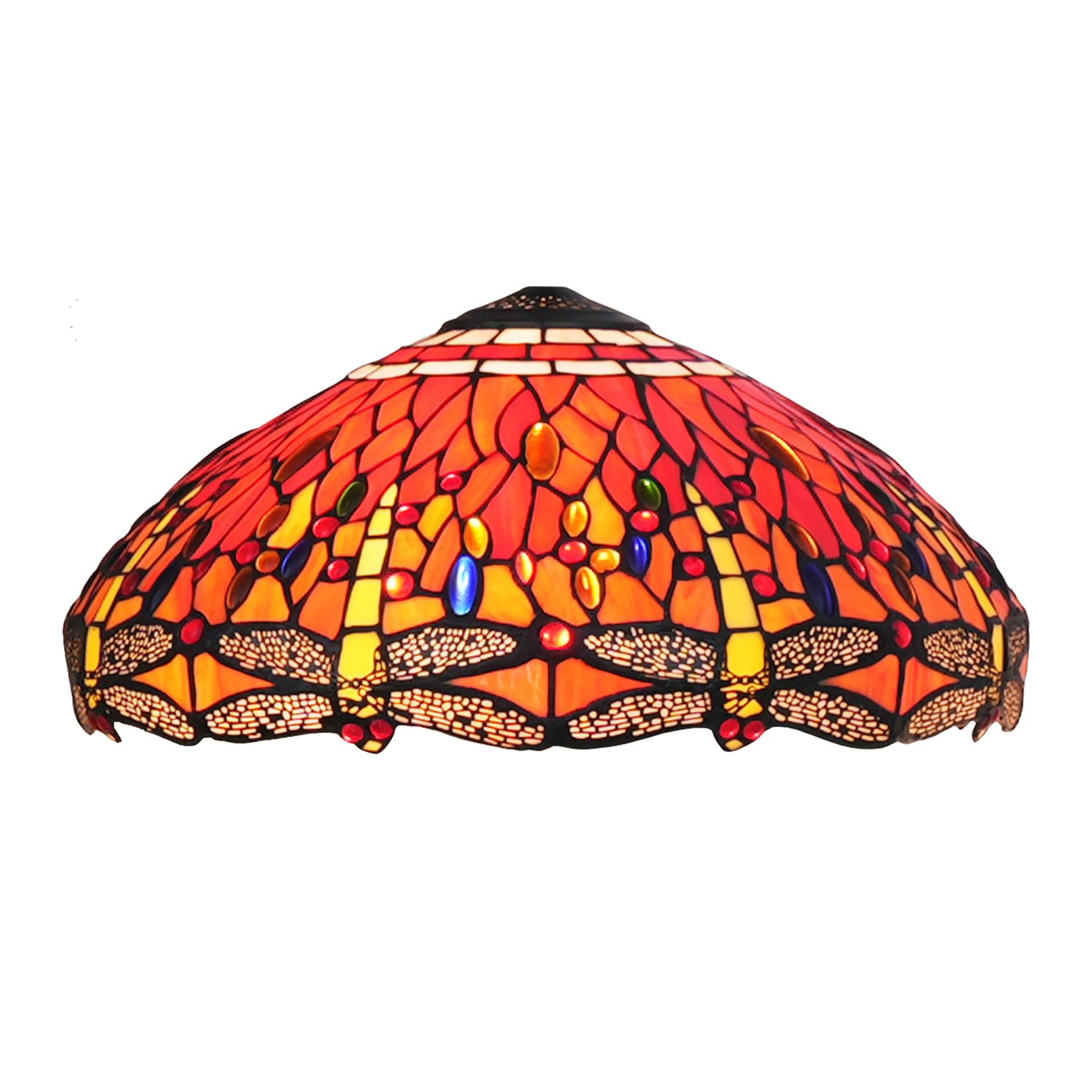 SaryEdge 18-Inch Orange Dragonfly Lampshades, Tiffany Style Stained Glass Lamp Shade, Only Handmade Mediterranean Glass Shade Replacement for Table Lamp Floor Lamp Bedside Reading Lamp，