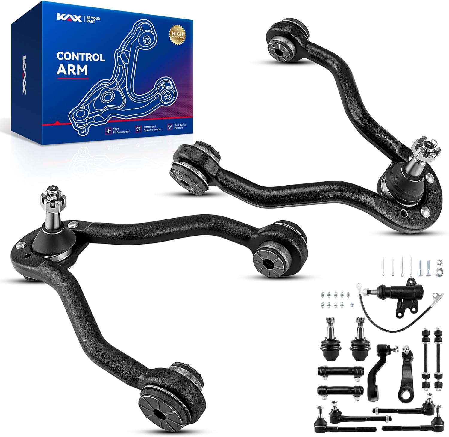 KAX Front Upper Lower Control Arm w/Ball Joint & Outer Tie Rods & Sway Bars Compatible with 4WD GMC Chevy Tahoe Yukon K1500 K2500 Cadillac Escalade Suspension Kit K620719 K620720
