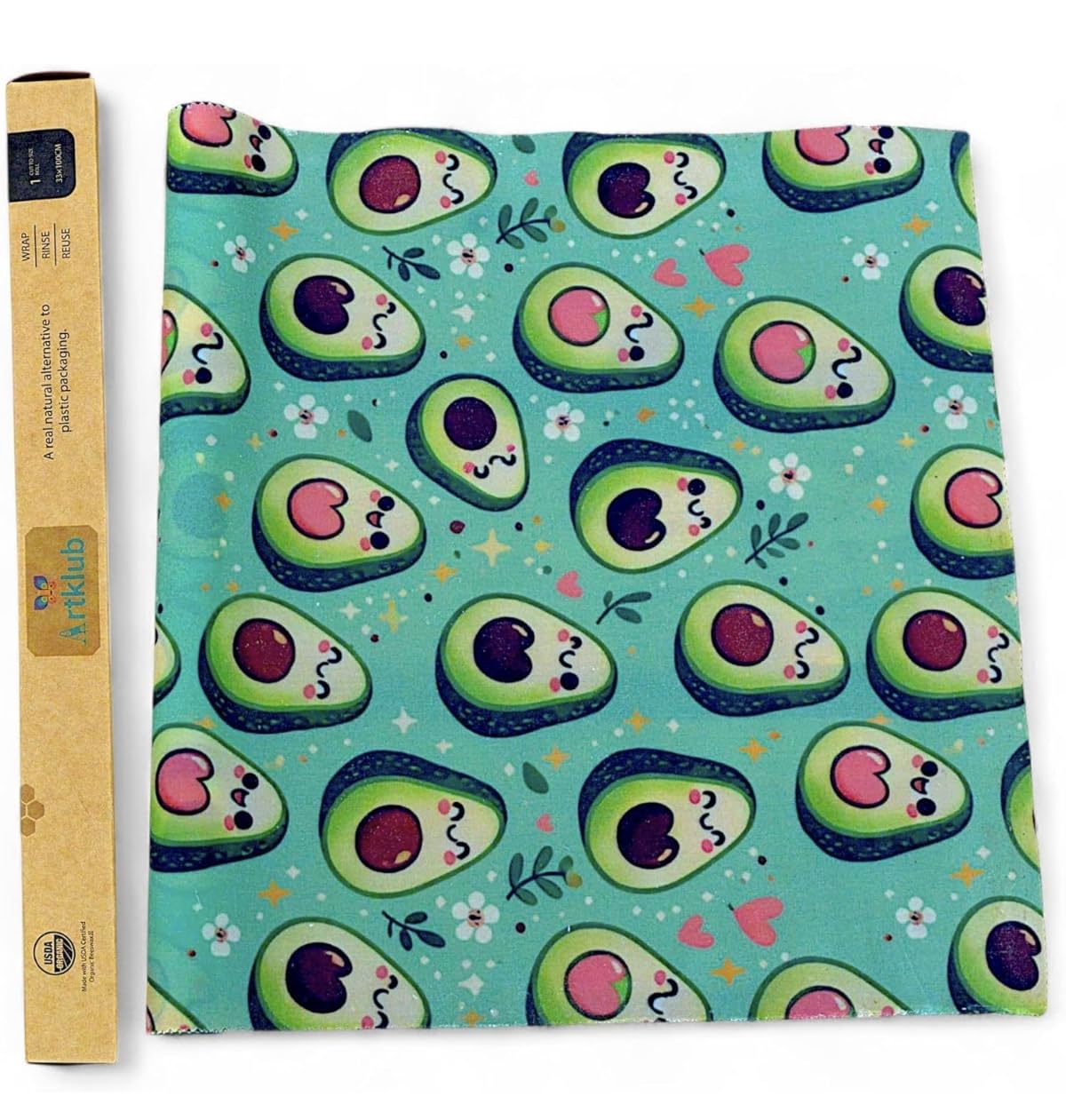 33 x 100 cm Extra Large Beeswax Wrap Roll – Reusable, Eco-Friendly, Organic Wrapper for Cheese Fruit Bread Snacks Vegitables Sustainable Zero Waste Plastic-Free Washable Bio Degradable (Avocado)