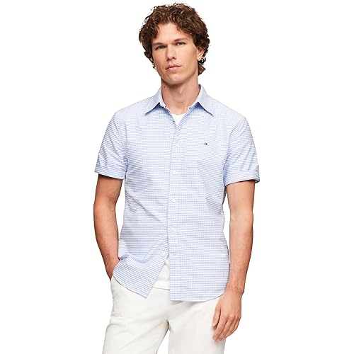 Tommy Hilfiger Men's Short Sleeve Oxford Shirts in Regular Fit, Men's Button Down Shirts
