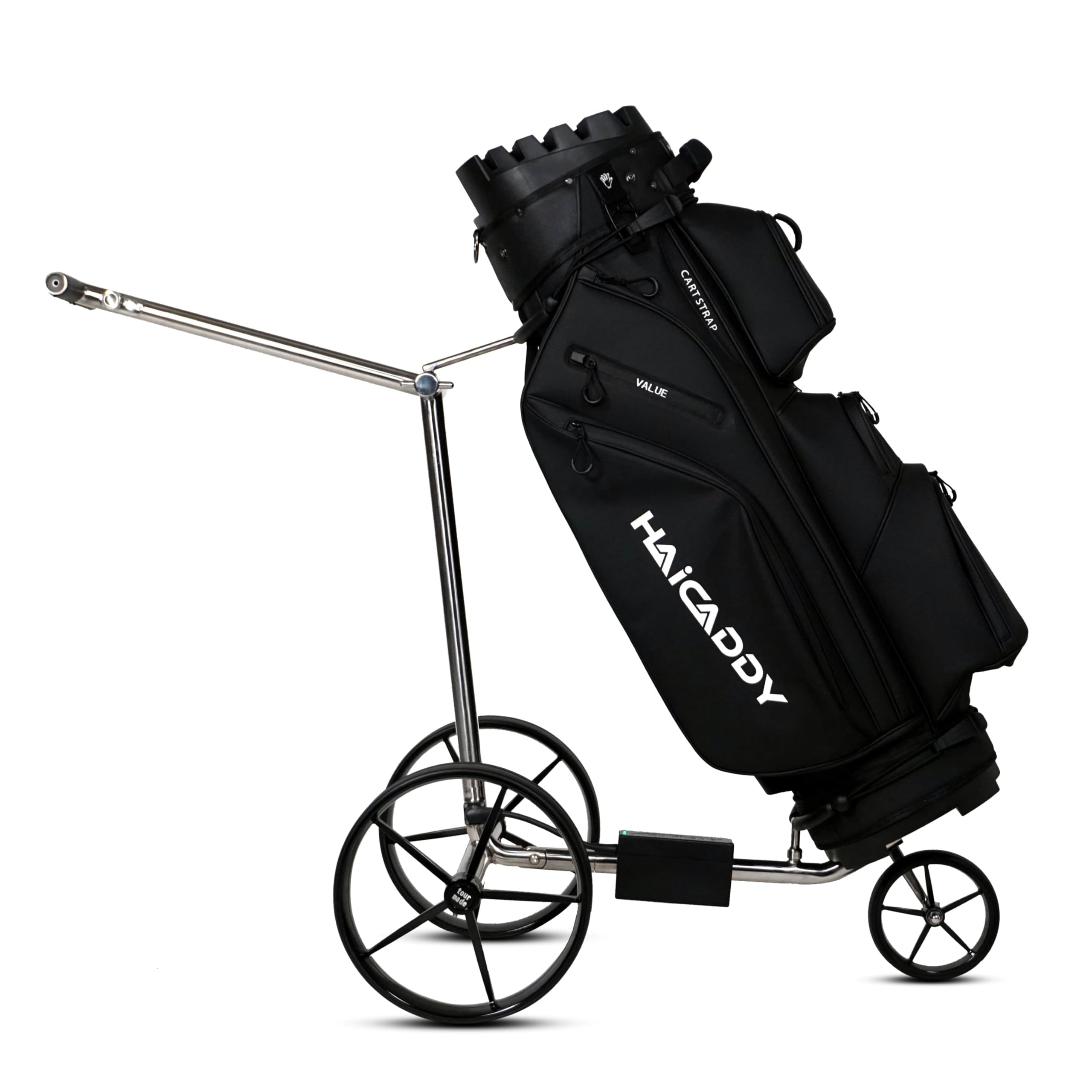 tour made Haicaddy HC9 I Golftrolley Elektrisch I Dank Parkbremse, Bergabfahrbremse & Hangausgleich pefekt für bergige Plätze I neues Modell I Deutsche Markenqualität