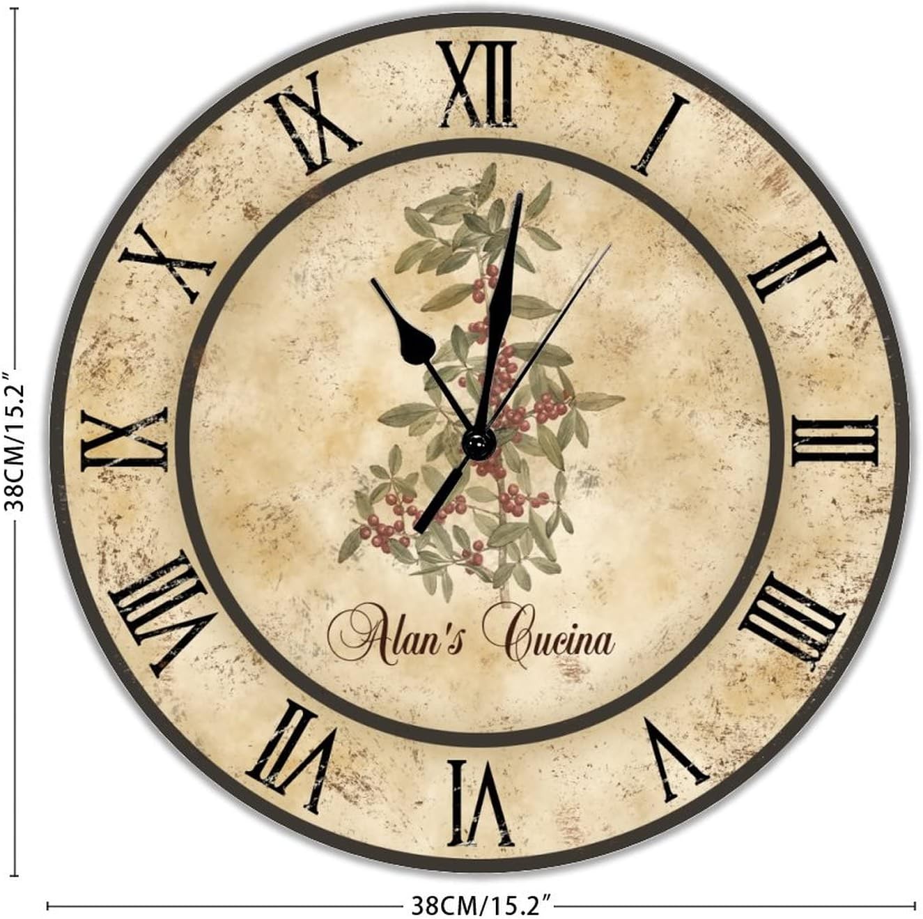 Raspberry Cucina Personalized Wood Wall Clocks Fruit Vegetables Hanging Wall Clock Silent Movement Battery Operated 15 inch Shabby Chic Farmhouse Clock for Home Living Room Office Bathroom Bedroom