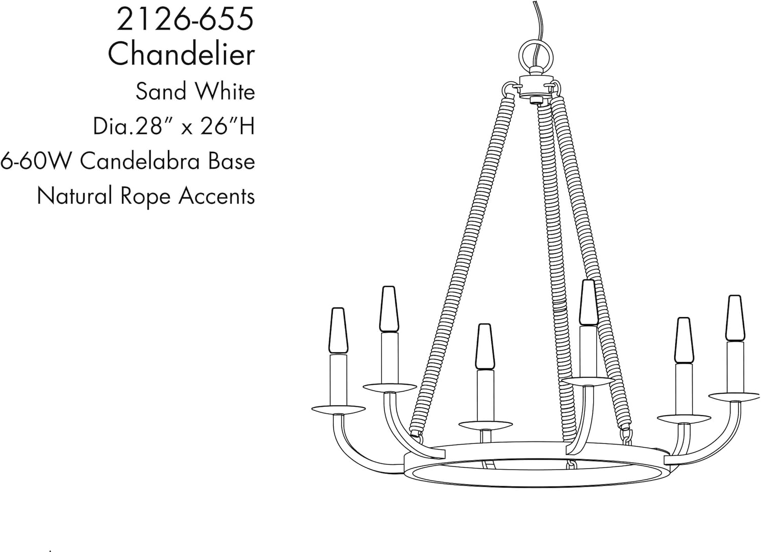 Minka Lavery 2126-655 Lanton Chandelier, 6-Light, 360 Total Watts, 28-in H x 26-in W, Sand White