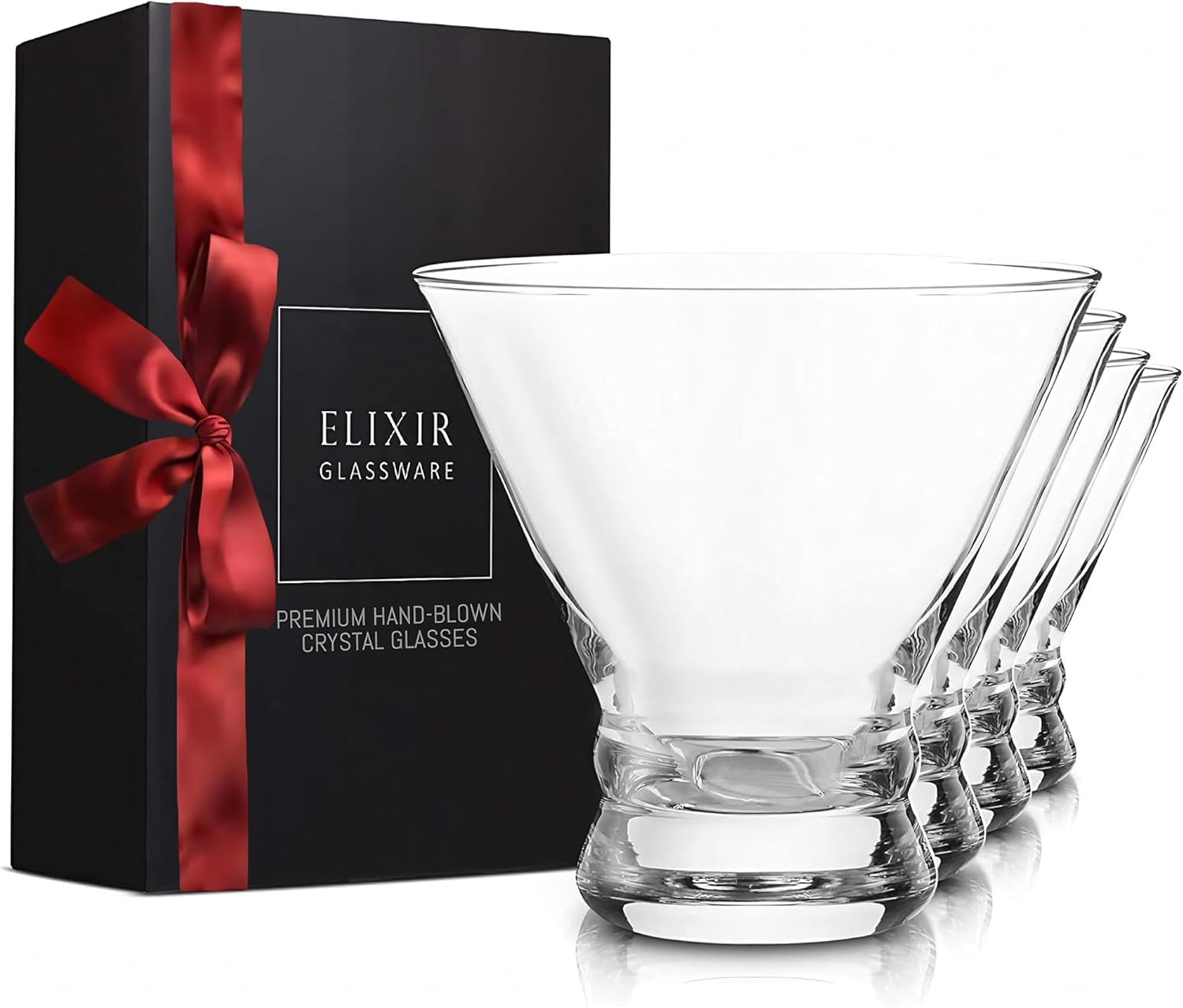 ELIXIR GLASSWARE Stemless Martini Glasses Set of 4-9 oz - Hand Blown Crystal Martini Glasses - Elegant Cocktail Glasses, Martini Glass Set of 4, Crystal Glasses, Housewarming Gifts for Women and Men