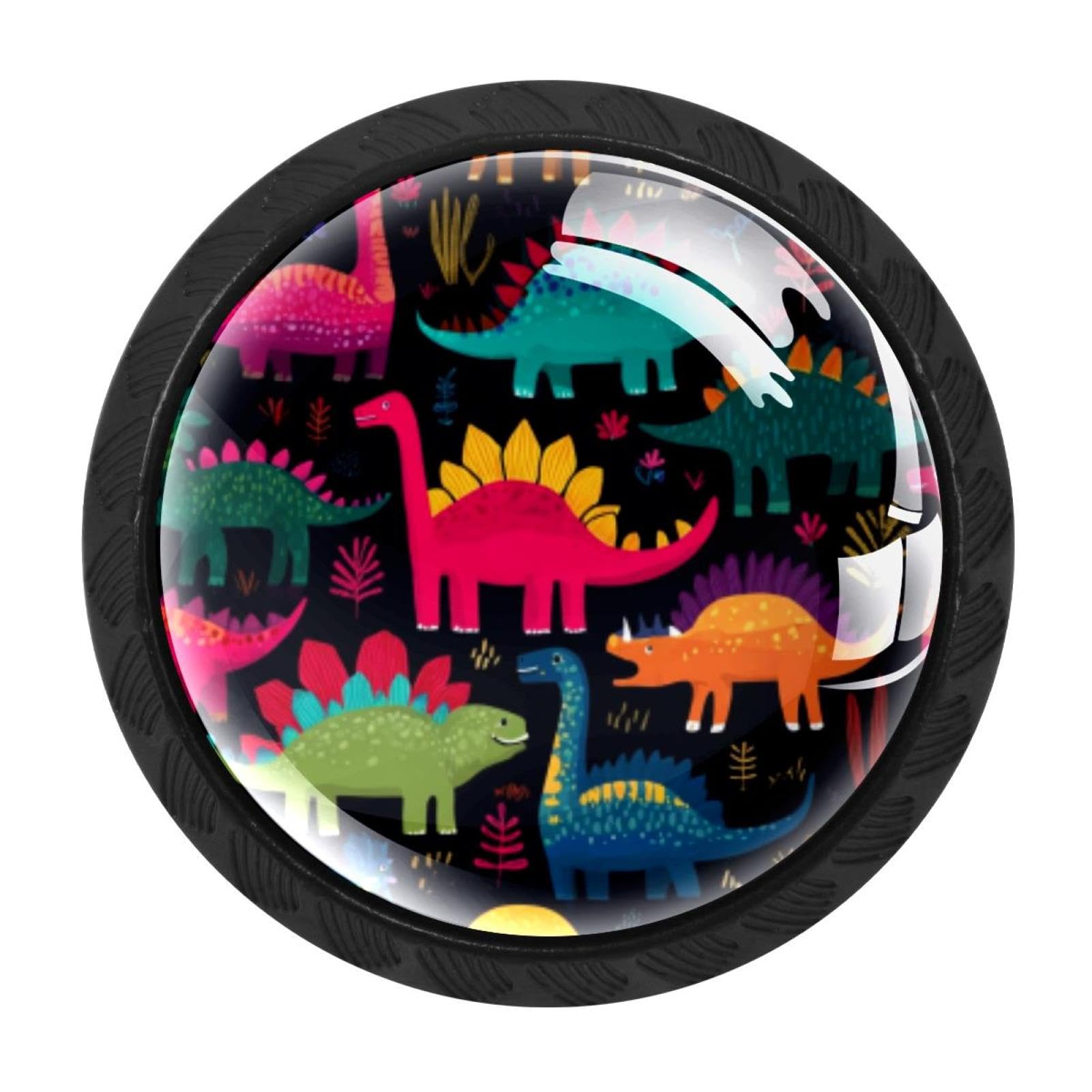 Chenzzzz Multicolored 13 4 Pack Colorful Hand Drawn Dinosaur Pattern (2) Kitchen Cabinet Knobs Drawer Knobs Dresser Knobs Matte Black Zinc Knobs Drawer Pulls Door Knobs Dresser Drawer Handles Knobs For Dresser Drawers