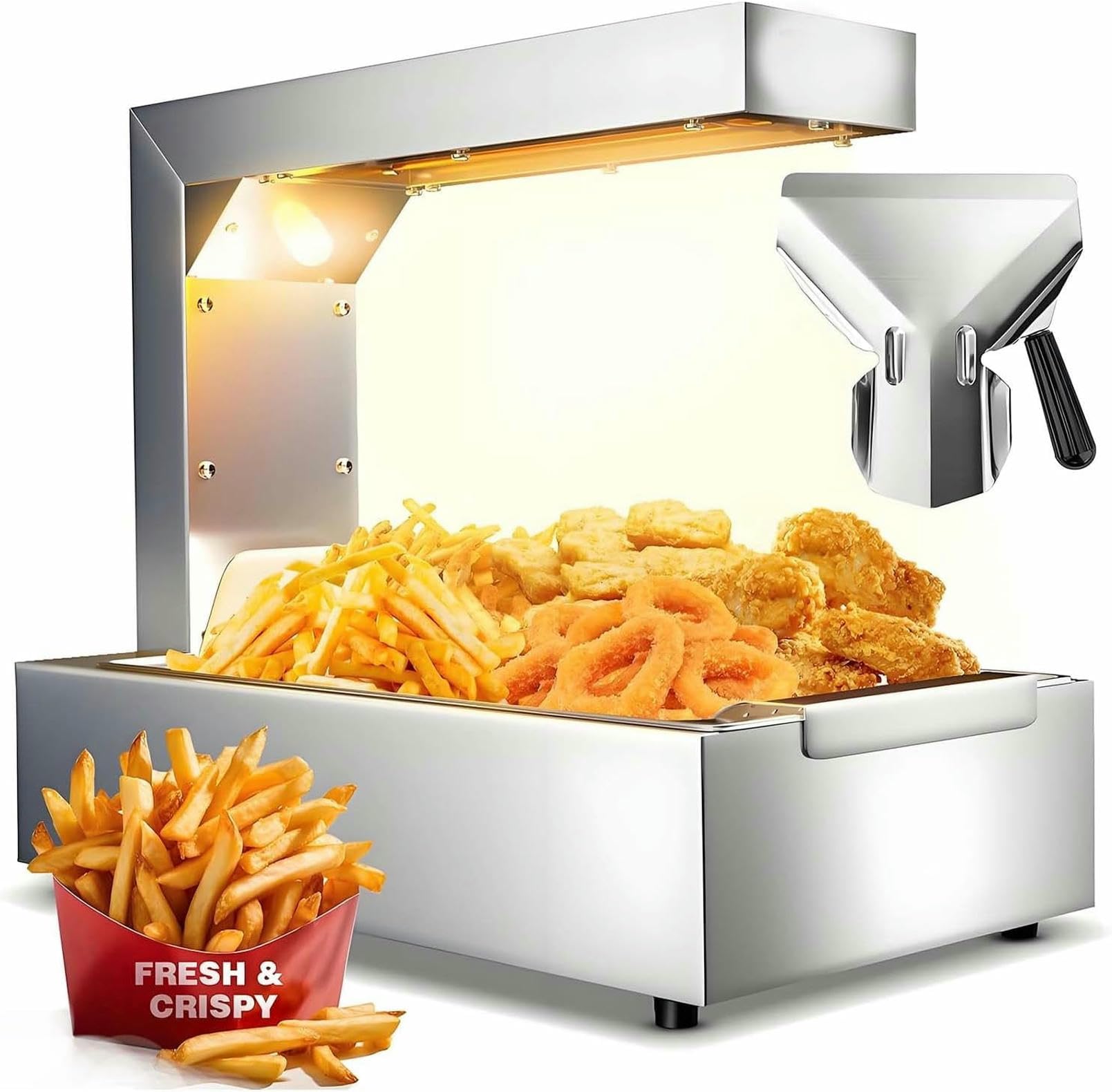 Stazione Scalda Patatine Fritte, Lampada Riscaldante Commerciale Da 1000 W Con Vassoio Raccogligocce E Porta Patatine Croccanti, Acciaio Inossidabile, Controllo Con Un Pulsante, Per Ristorante