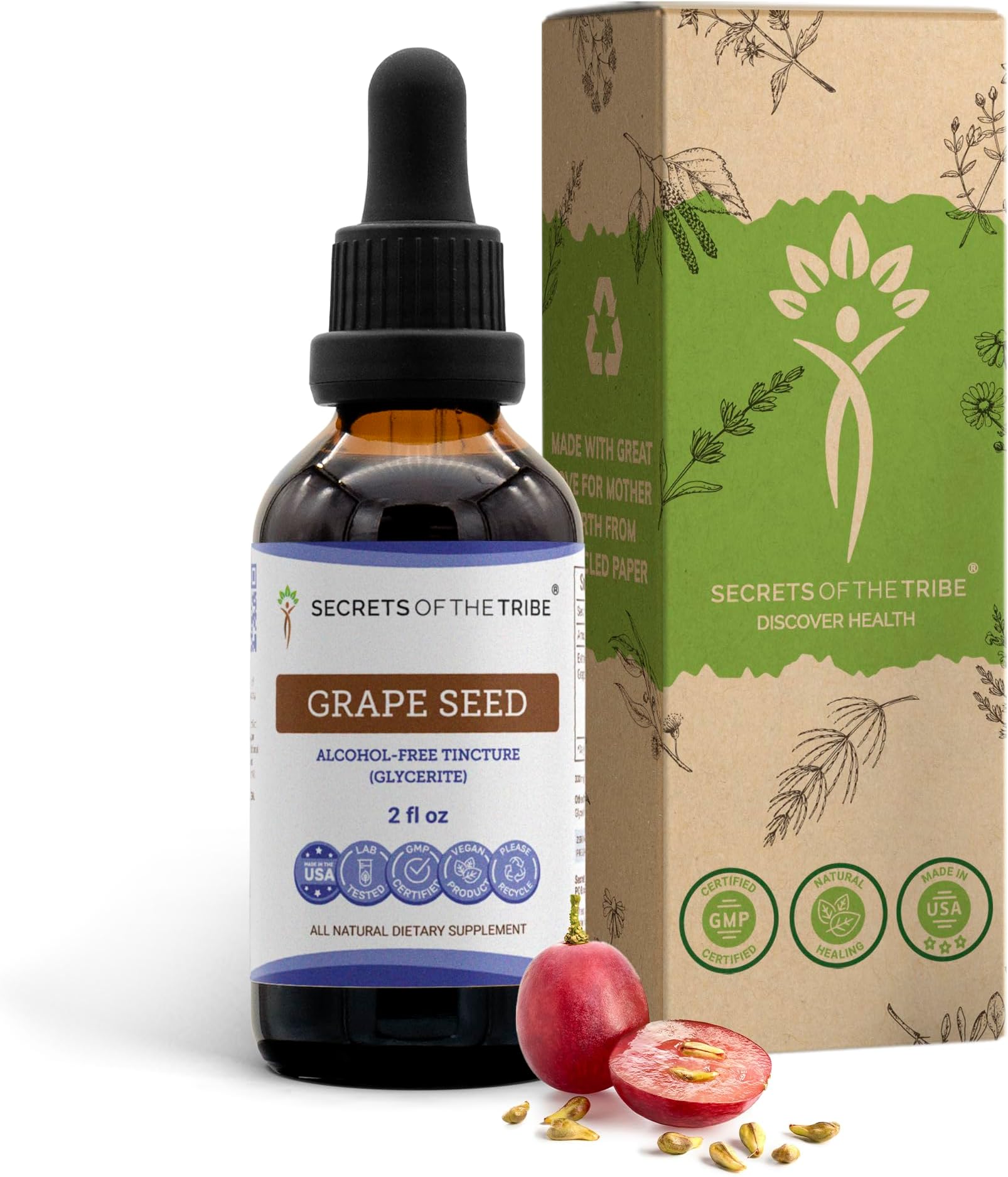 Grape Seed Tincture Alcohol-Free Liquid Extract, Grape (Vitis Vinifera) Dried Seed (2 FL OZ)