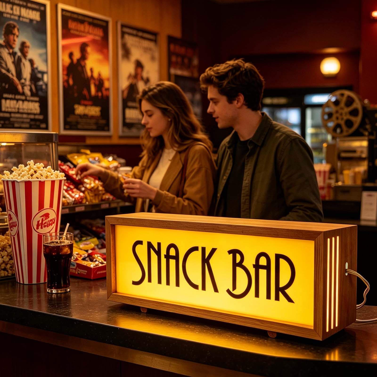 Insegna Luminosa a LED al Neon per Snack Bar, Telecomando, dimmerabile, alimentata Tramite USB, da Tavolo o da Parete, Ideale per Negozi di Dolci, Cinema, Fast Food, Bar e decorazi