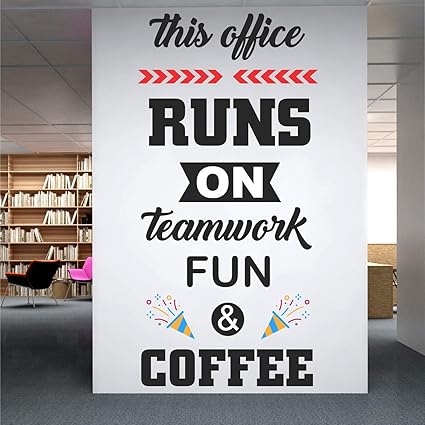 StickMe 'This Office Runs On - Teamwork - Fun - Coffee - Inspirational - Motivational - Quotes - Wall Sticker' -SM679 (Multi Colour, Vinyl - 40cm X 80 cm)