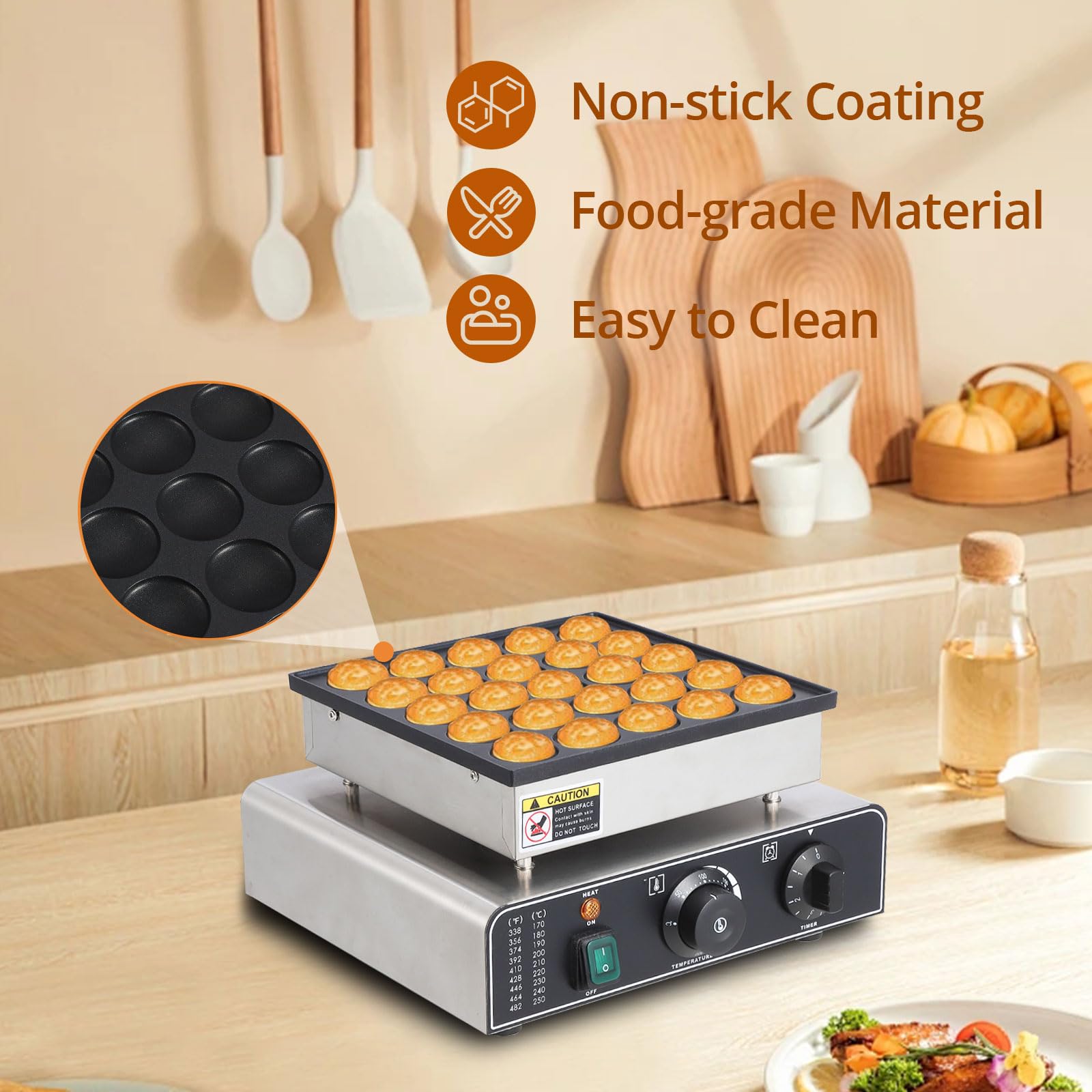 50Pcs Mini Dutch Pancake Maker - Electric Nonstick Machine With Temp & Time Control