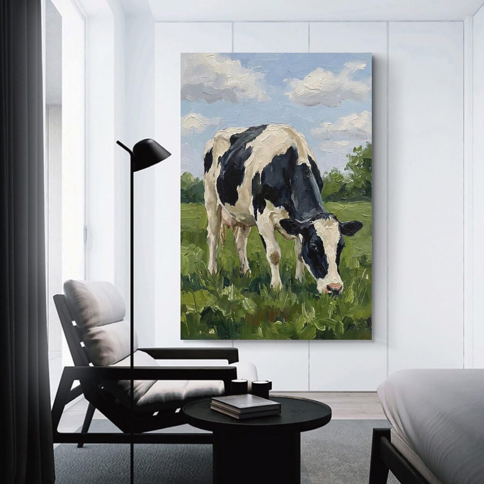 Junmoney Cow Grazing in A Field Decorative Wall Artwork, 12x18inch(30x45cm), for New Homes, Bedrooms Or Workspaces, Gift Idea for Housewarming And Birthdays